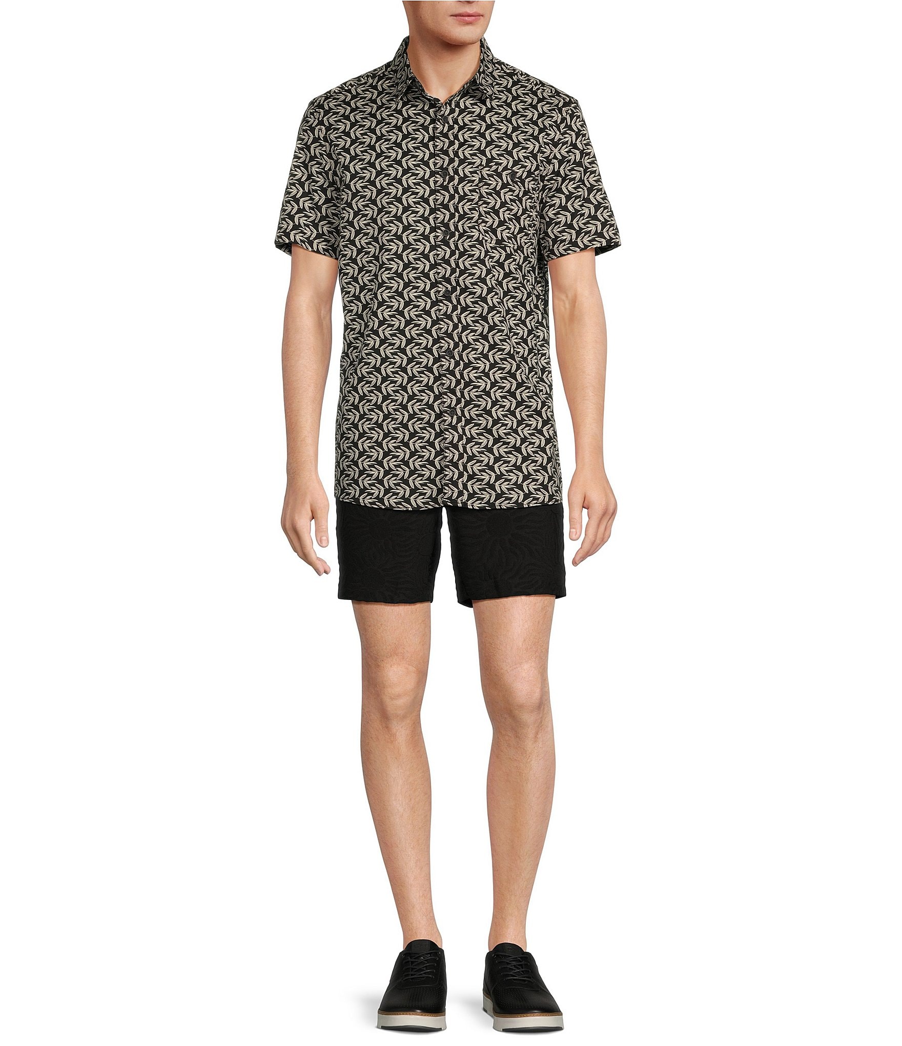 Rowm Short Sleeve Mini Leaf Print Shirt