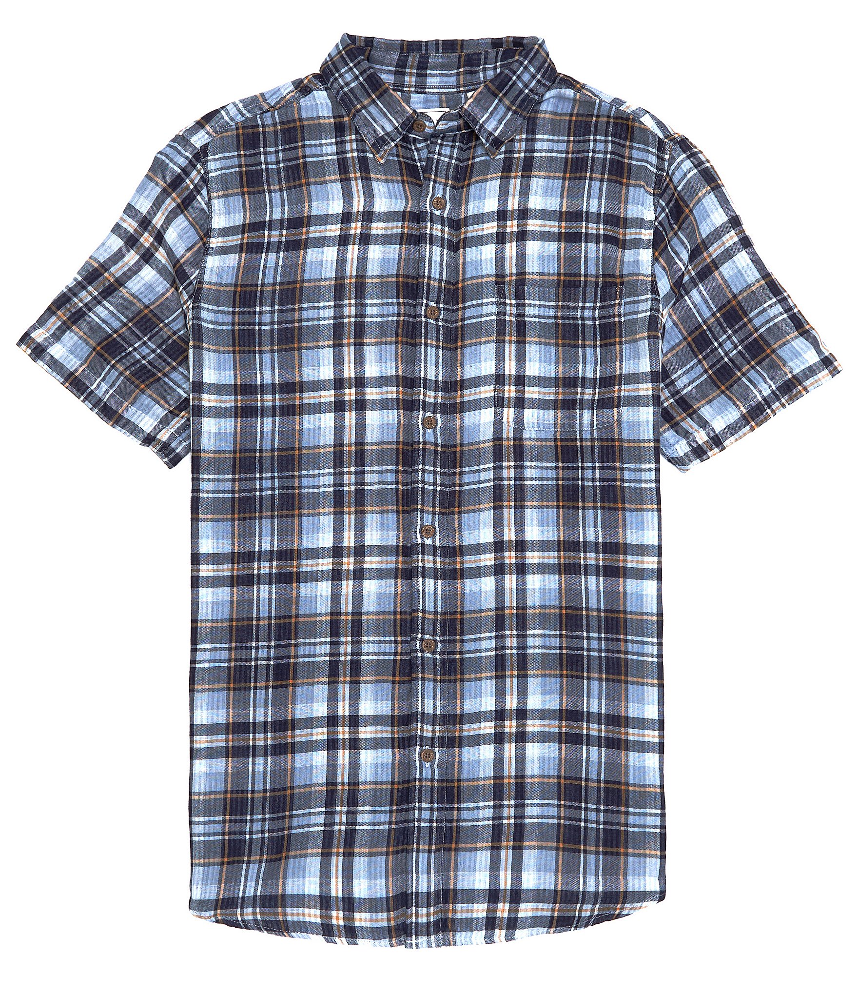 Rowm Short Sleeve Point Collar Indigo Double Faced Plaid Shirt | Dillard's