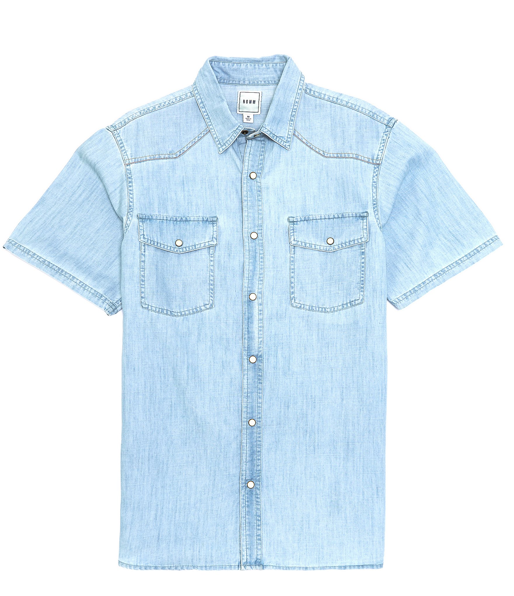 Rowm Short Sleeve Point Collar Solid Denim Western Shirt | Dillard's