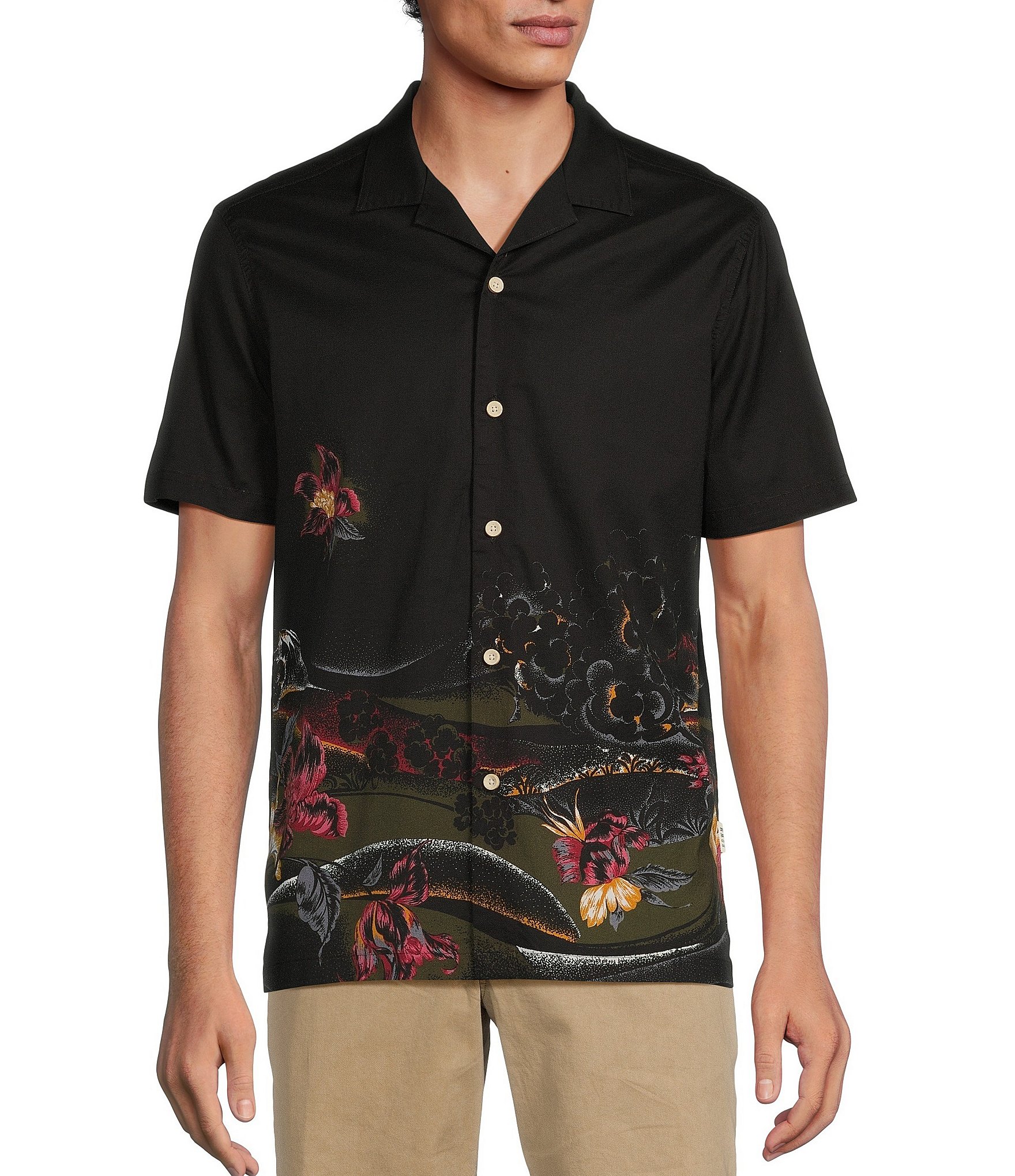 Rowm Short Sleeve Scenic Volcano Print Camp Shirt