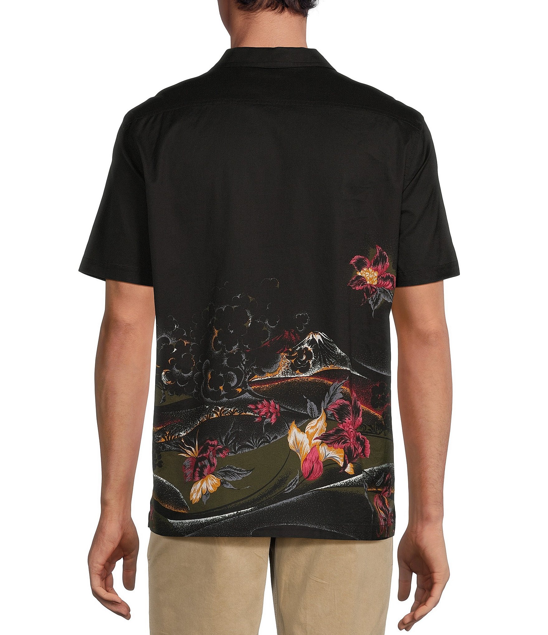 Rowm Short Sleeve Scenic Volcano Print Camp Shirt