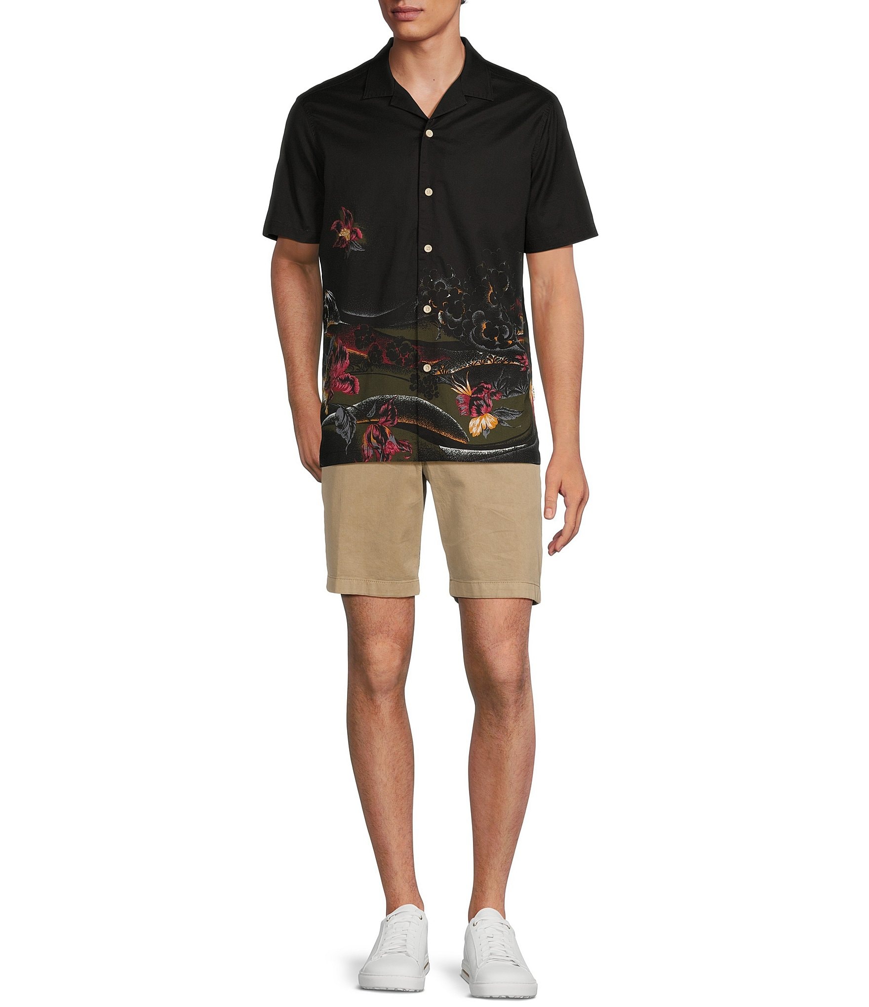 Rowm Short Sleeve Scenic Volcano Print Camp Shirt