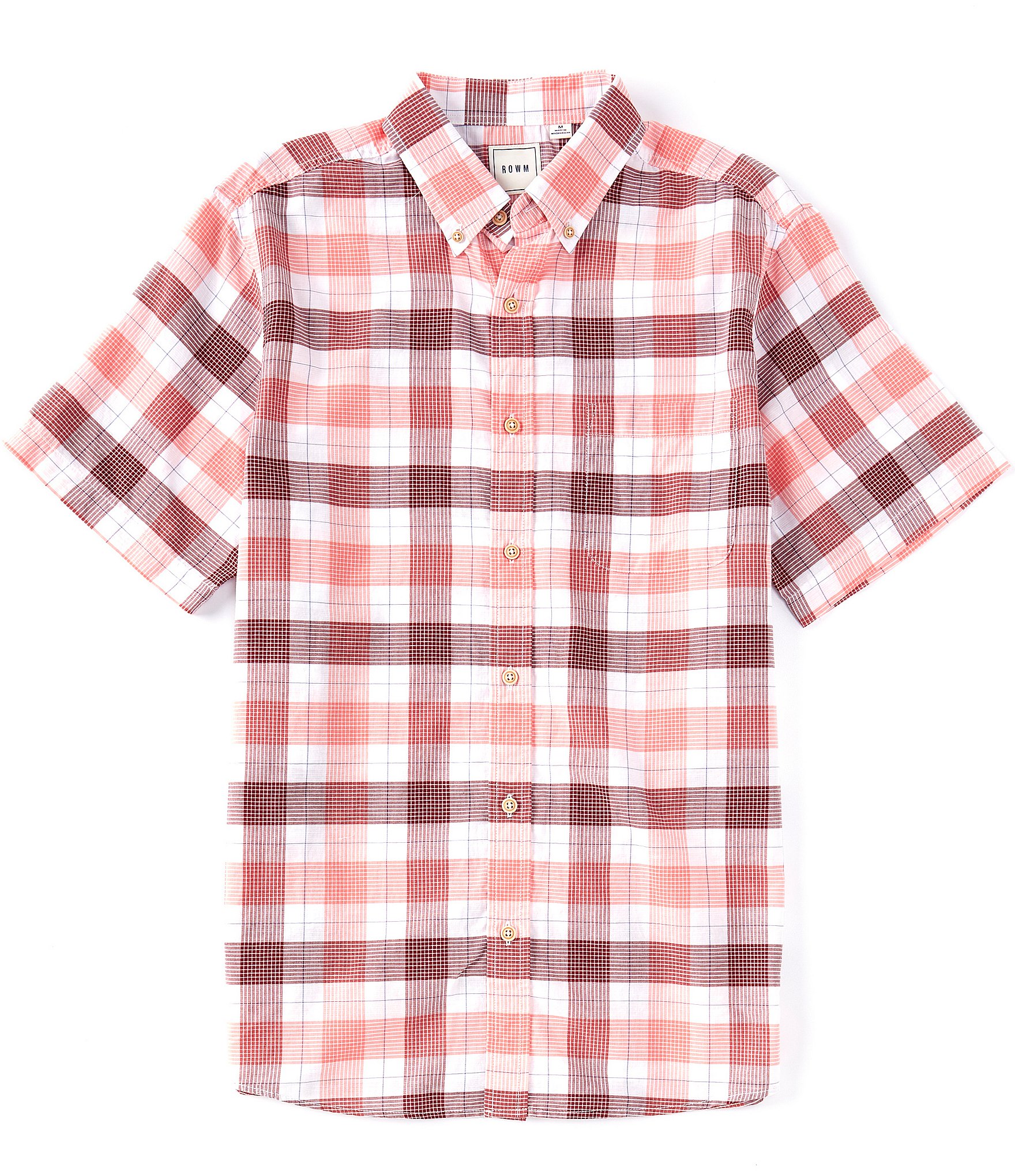 Rowm Short Sleeve Slub Cotton Large Plaid Button Front Shirt Dillards