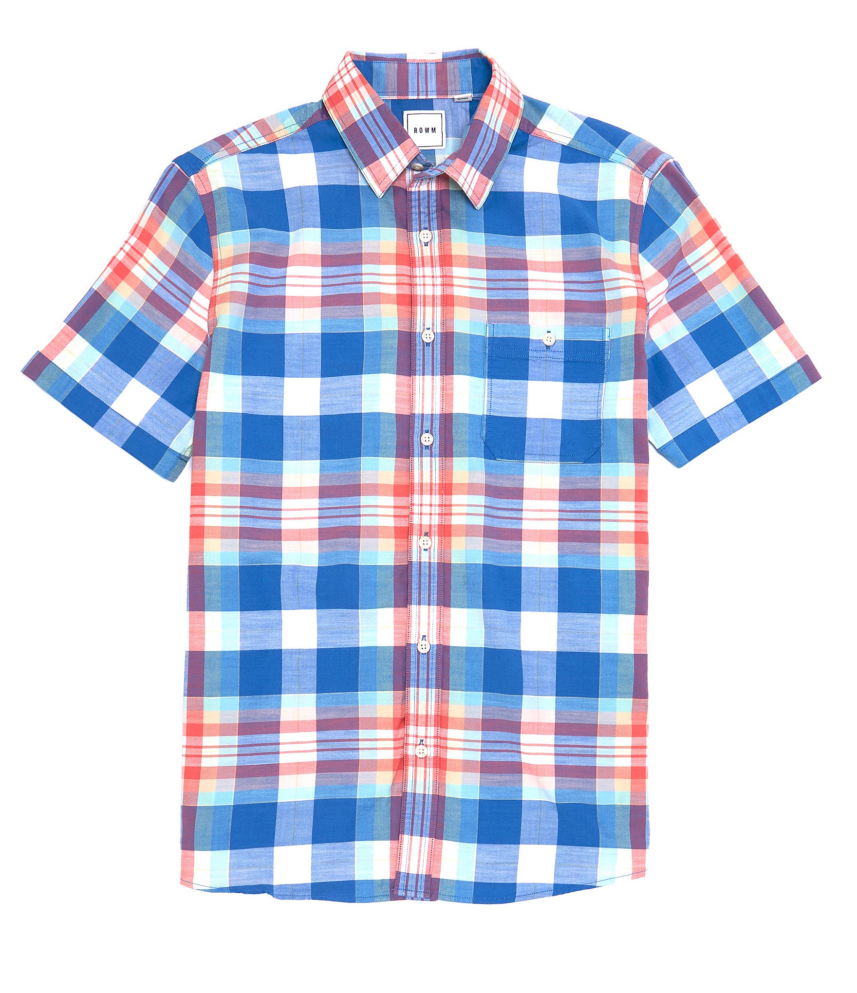 Rowm Short Sleeve Slub Large Plaid Point Collar Shirt | Dillard's