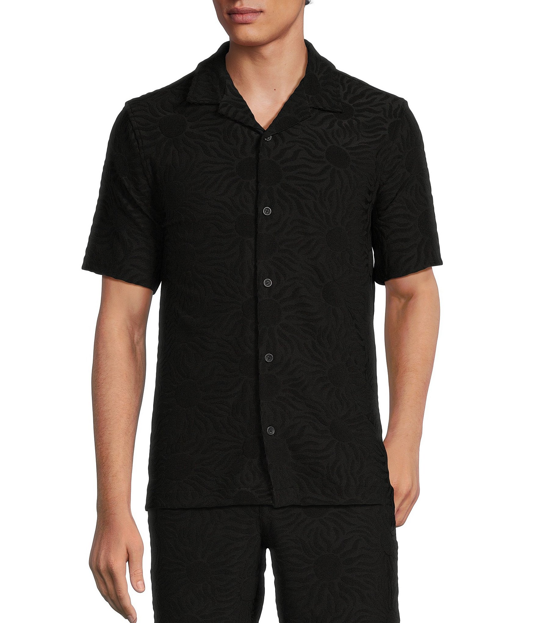 Rowm Short Sleeve Textured Solid Camp Shirt