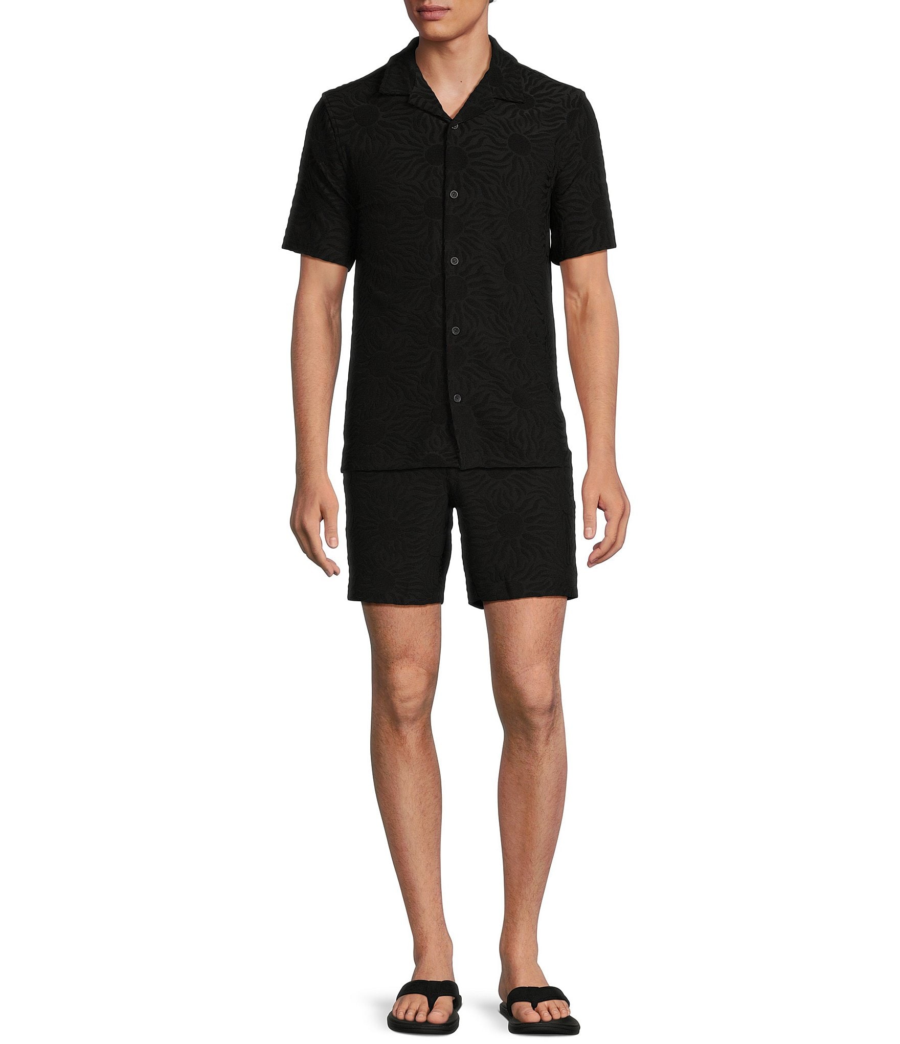 Rowm Short Sleeve Textured Solid Camp Shirt