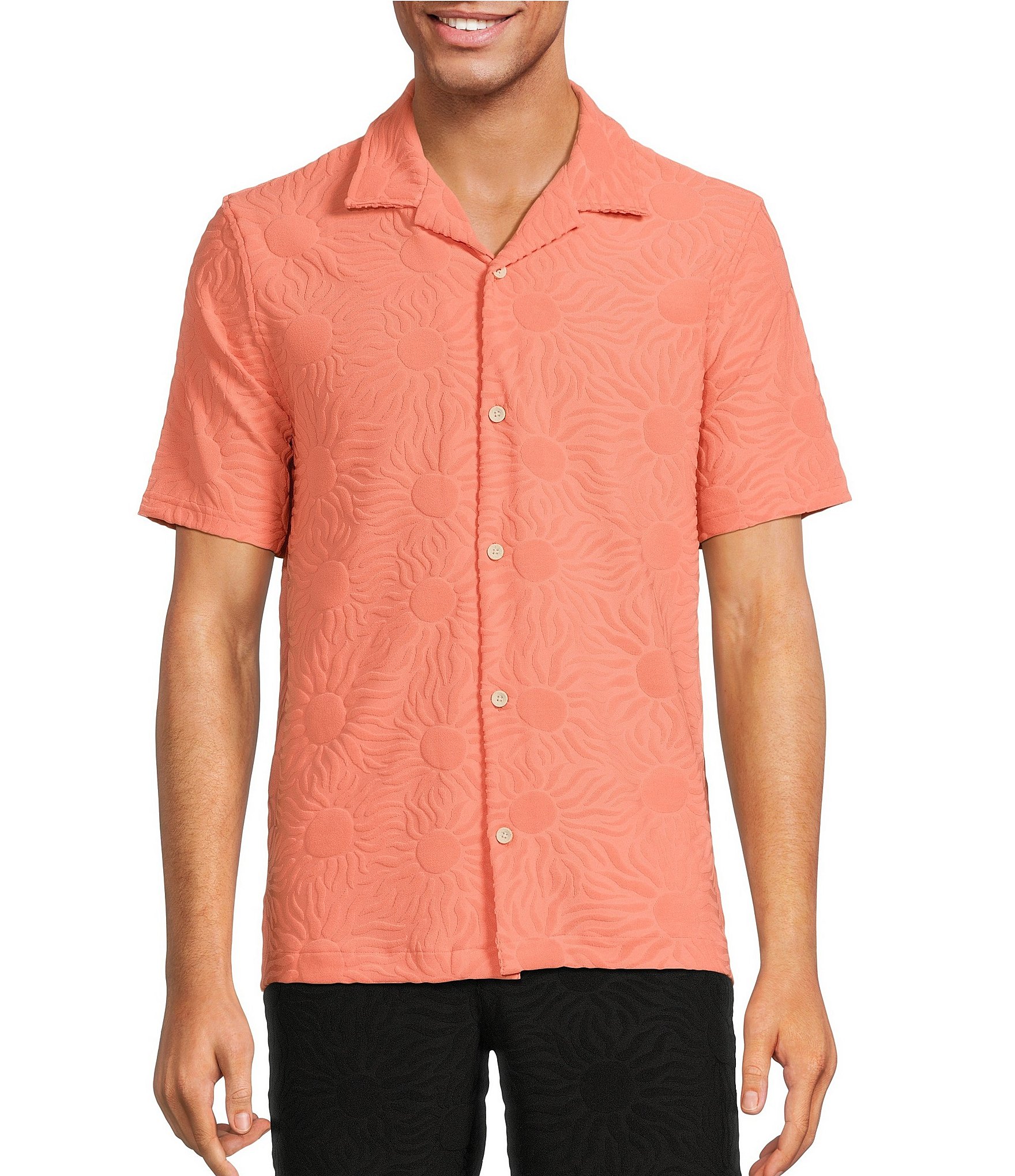 Rowm Short Sleeve Textured Solid Camp Shirt