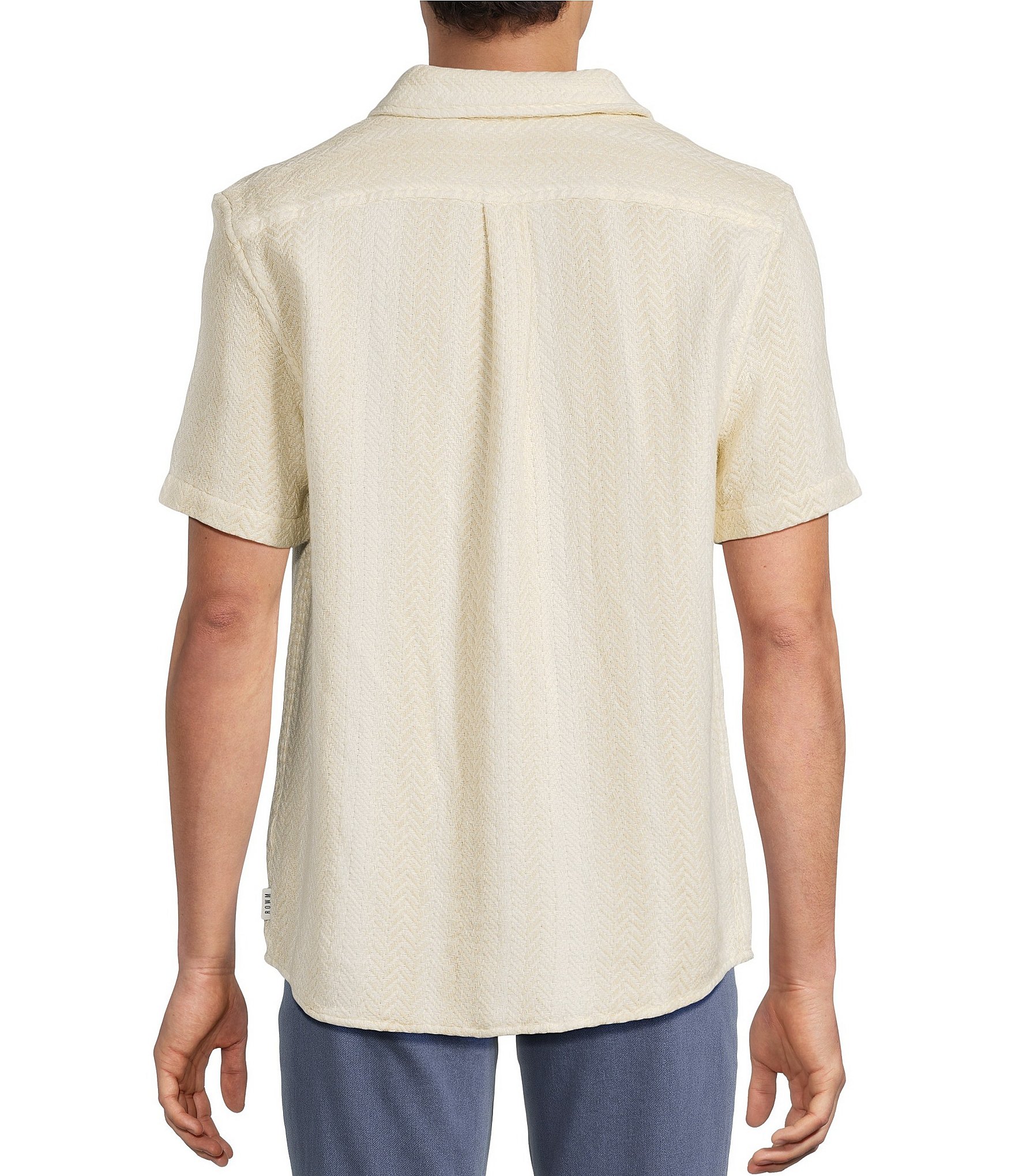Rowm Short Sleeve Solid Herringbone Button Front Shirt