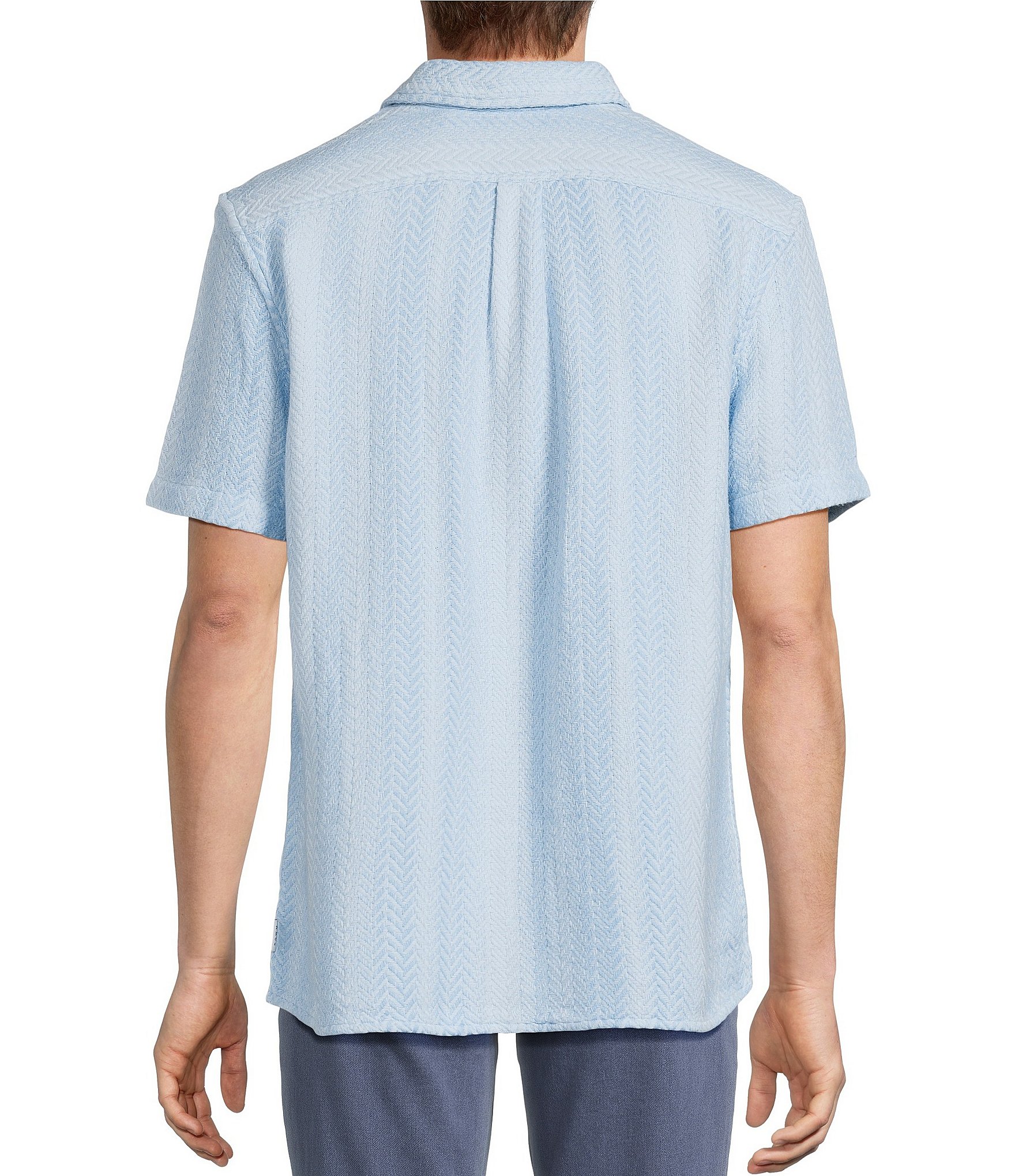 Rowm Short Sleeve Solid Herringbone Button Front Shirt