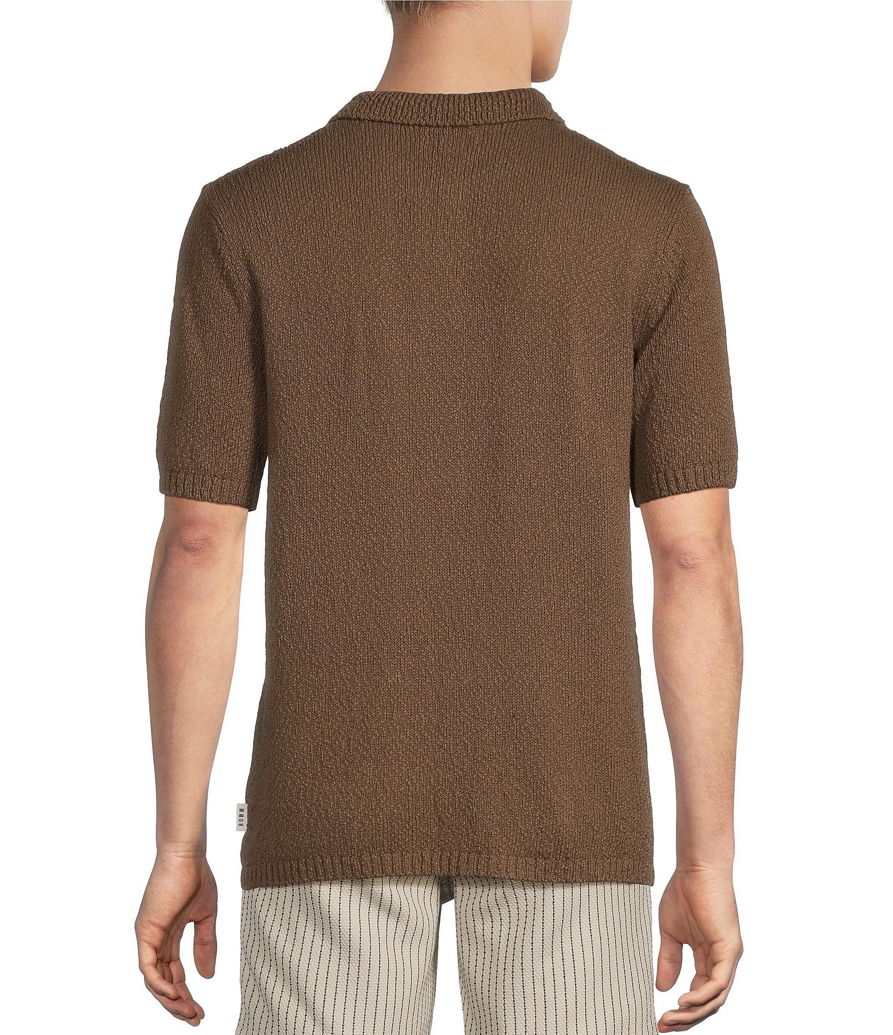 Rowm Short Sleeve Solid Slub Button Front Sweater Knit Shirt