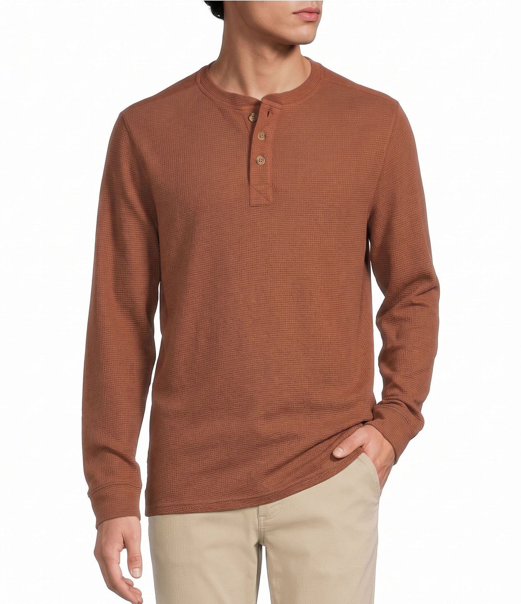 Rowm Solid Waffle Knit Henley Shirt