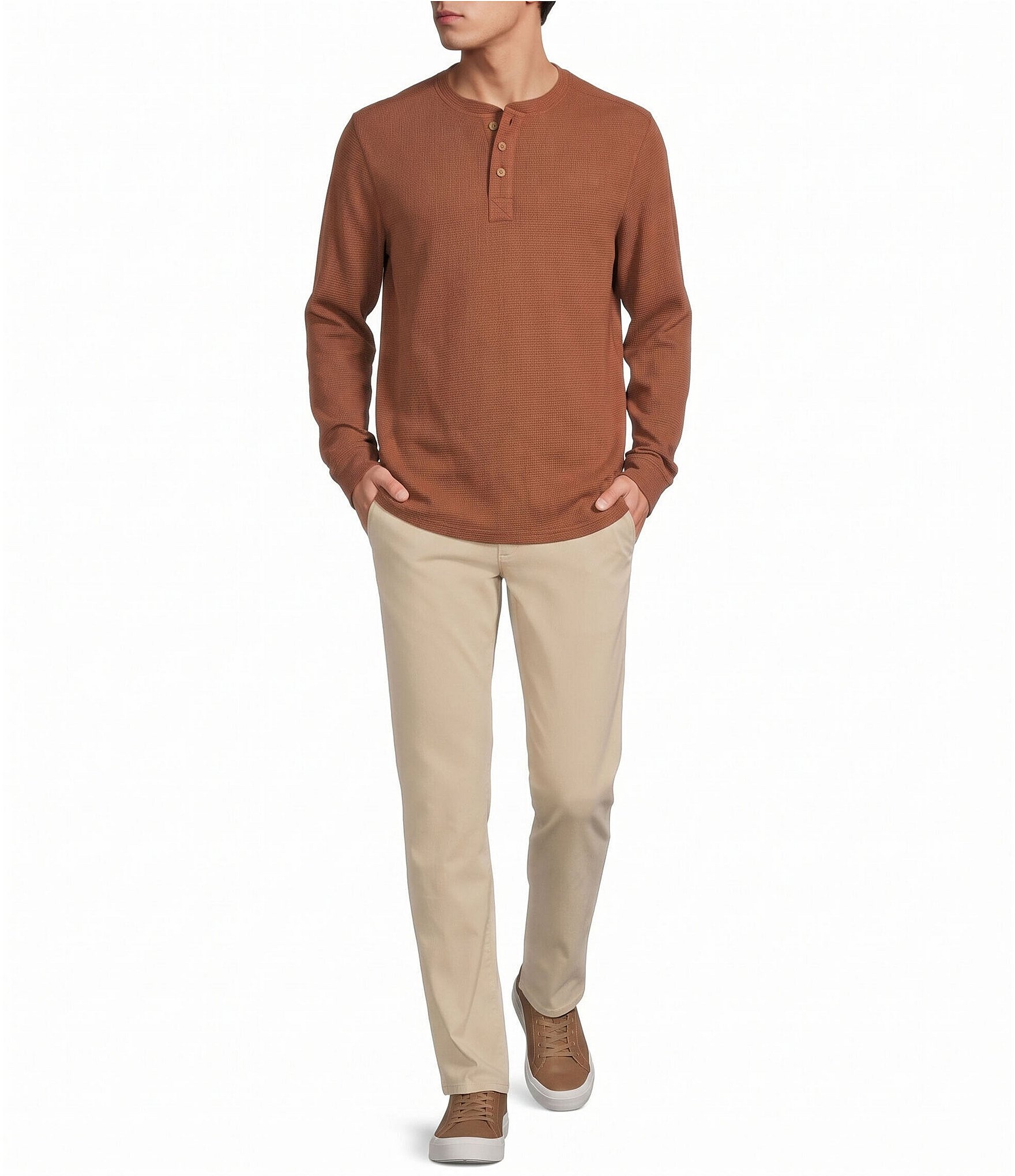 Rowm Solid Waffle Knit Henley Shirt