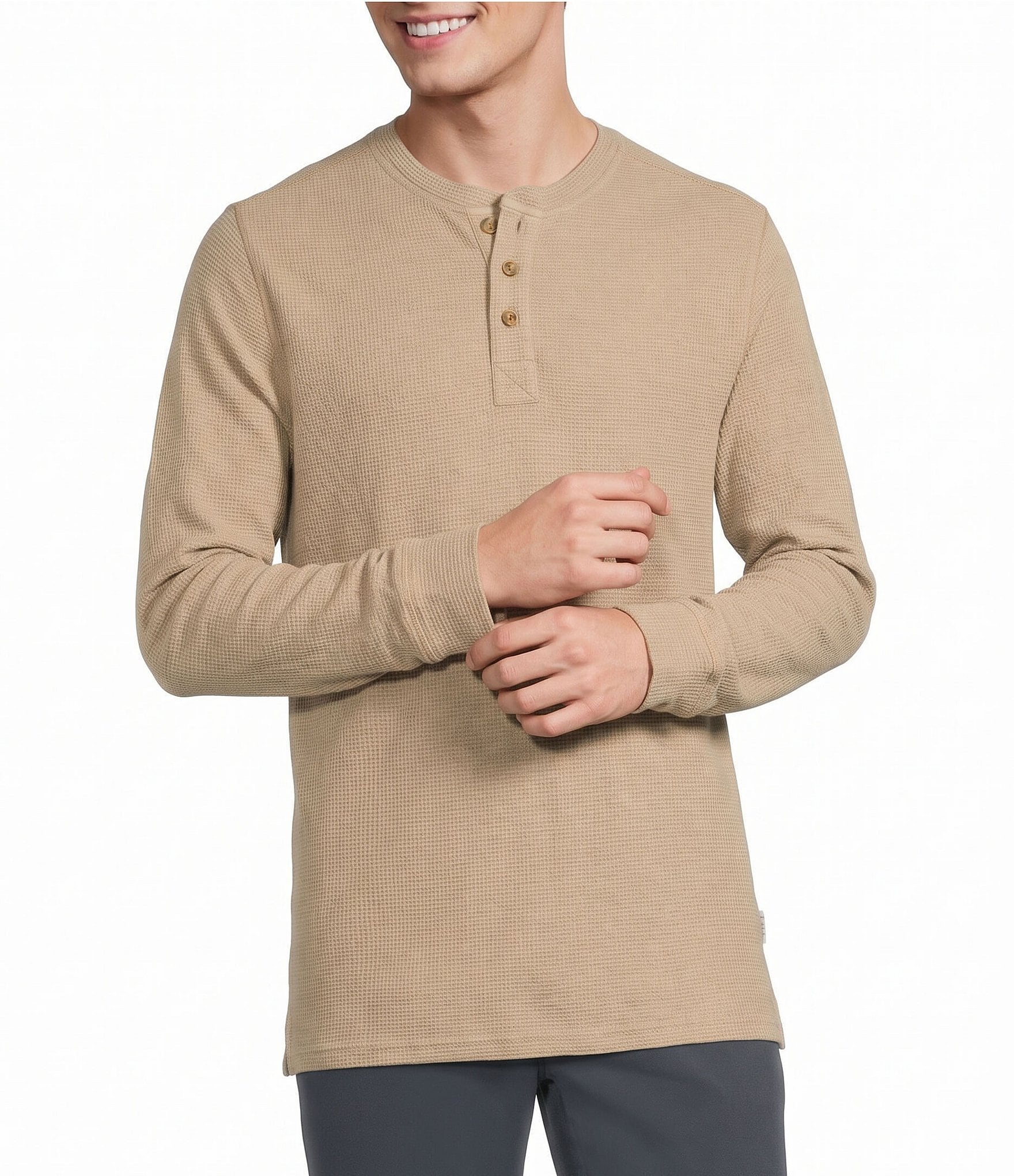 Rowm Solid Waffle Knit Henley Shirt