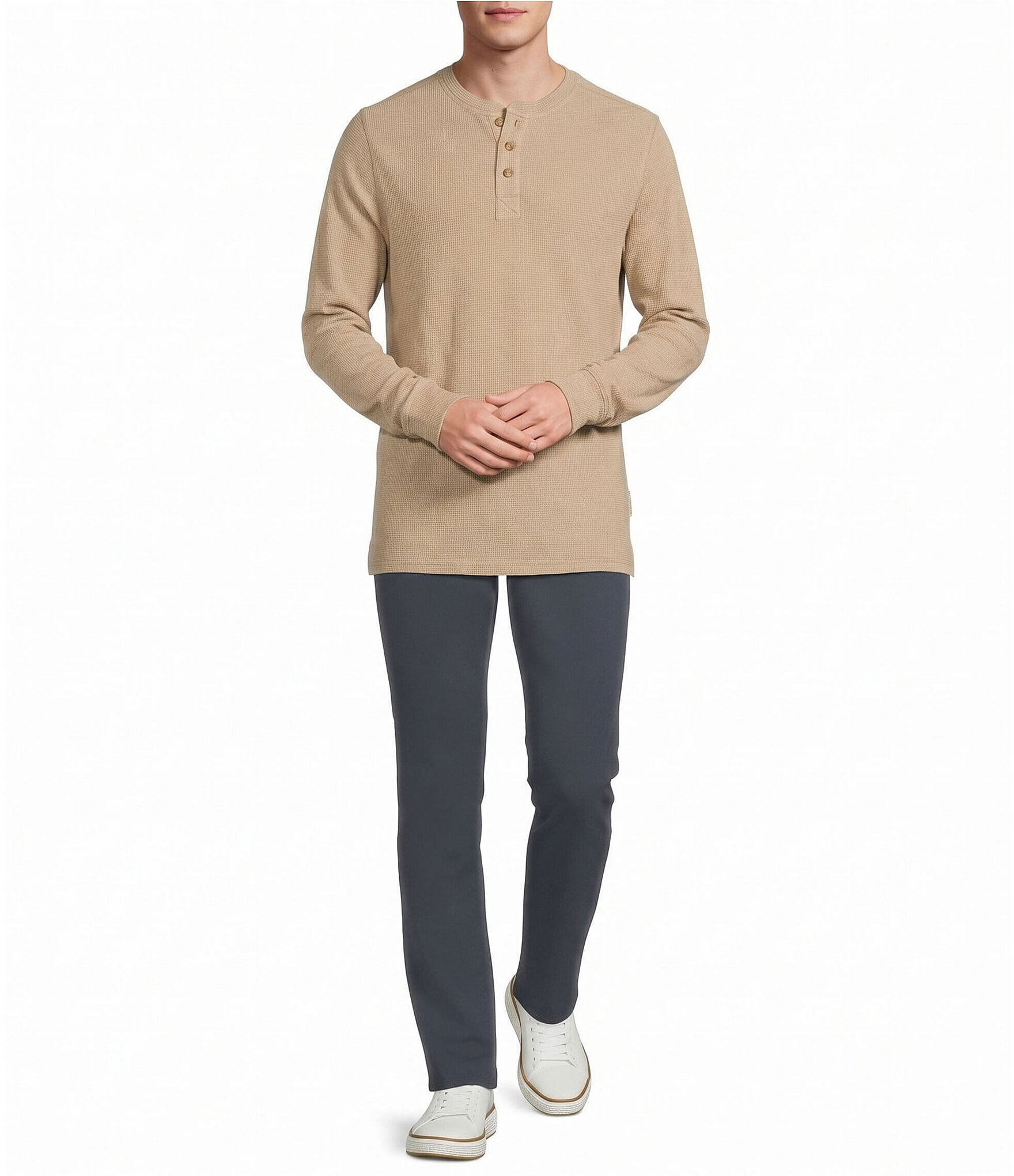 Rowm Solid Waffle Knit Henley Shirt