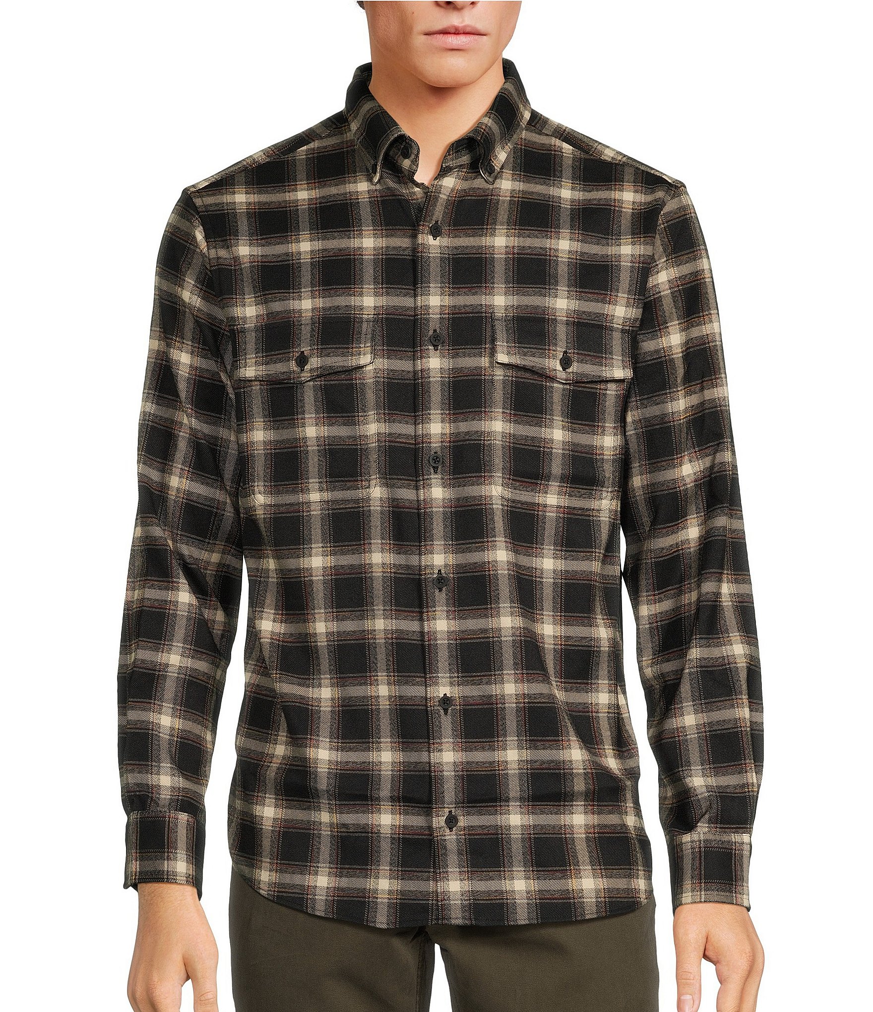 Rowm The Lodge Collection Flannel Medium Plaid Button Down Shirt ...