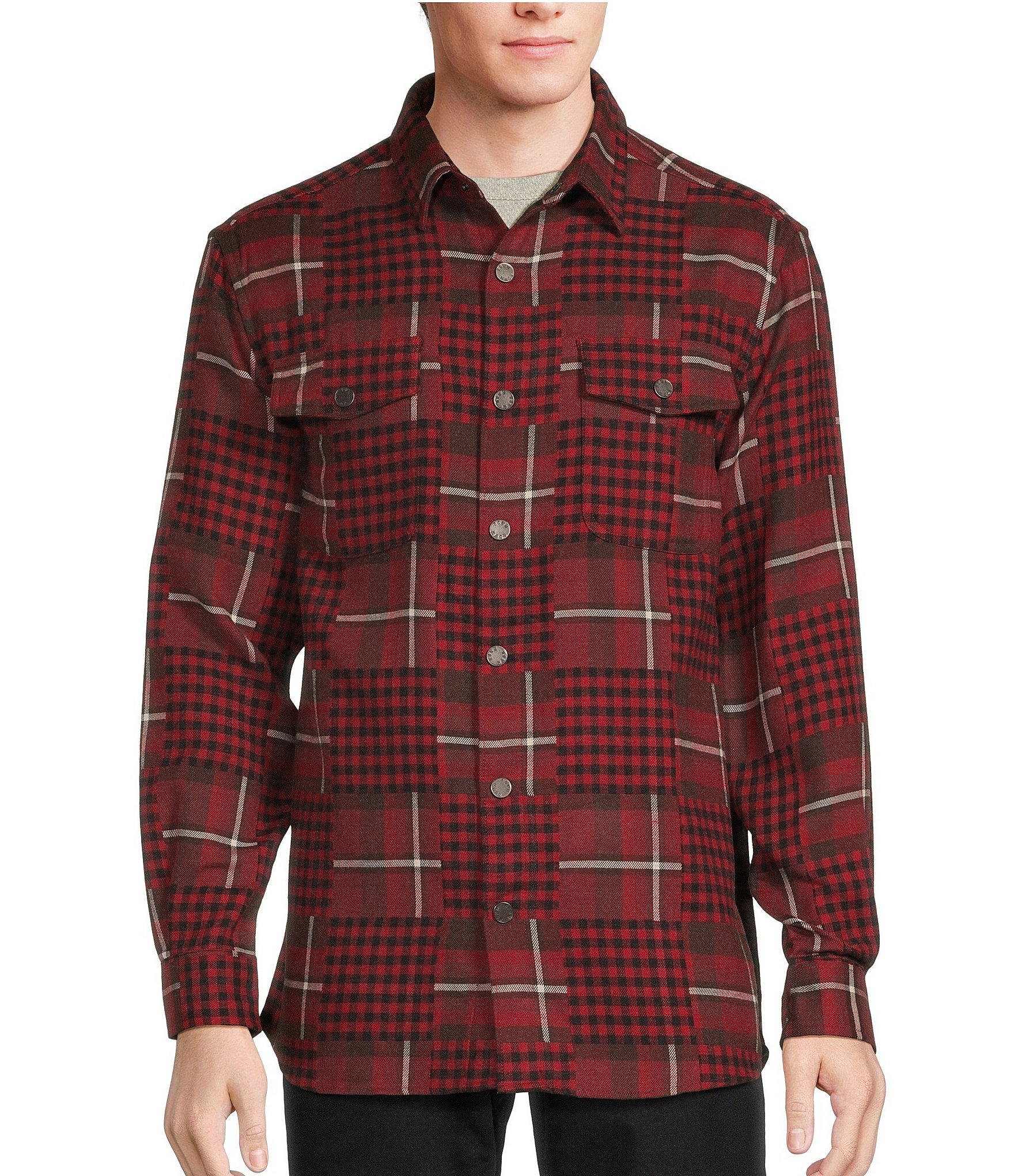 Rowm The Lodge Collection Long Sleeve Jacquard Patchwork Shirt Jacket ...