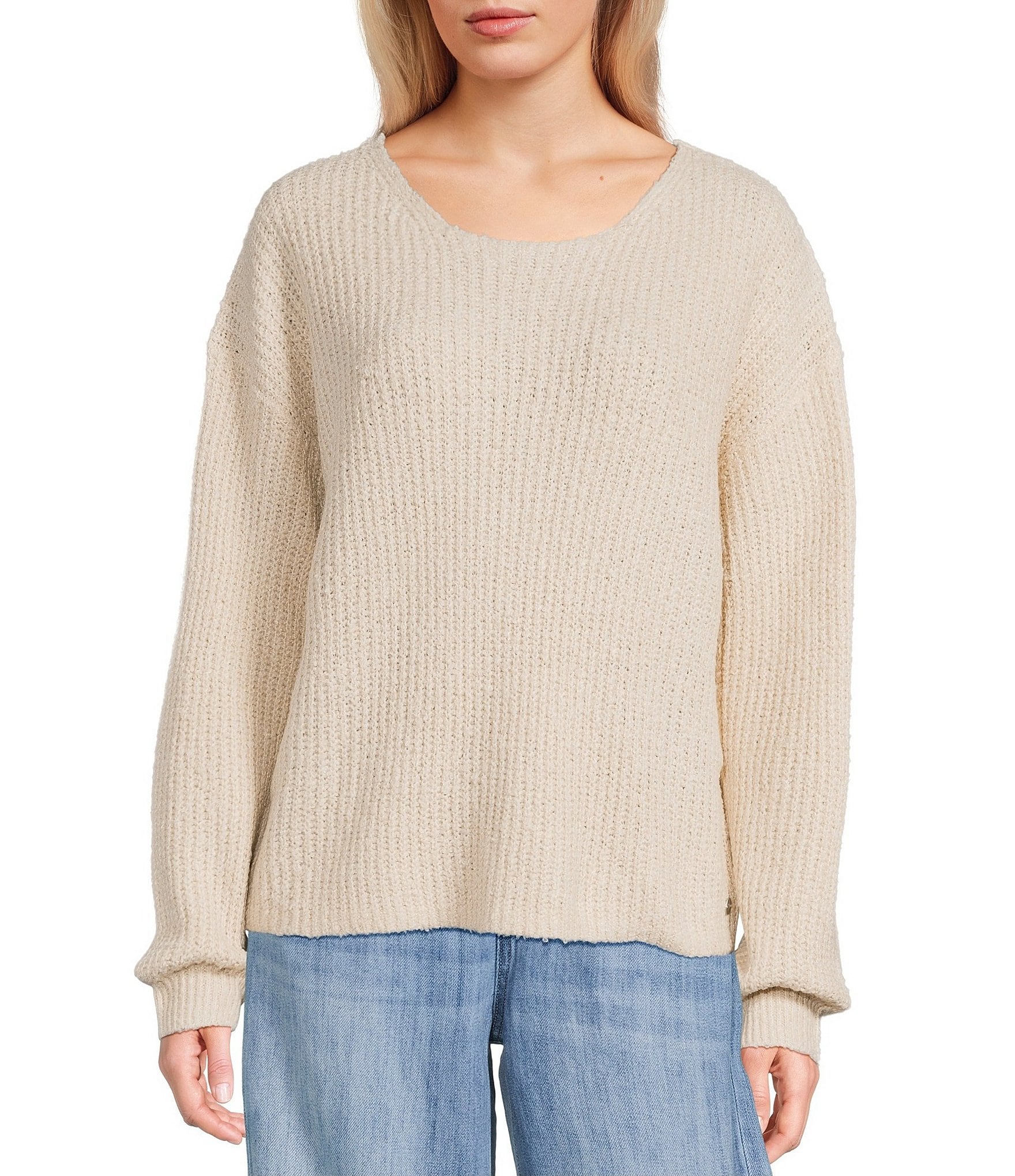 Roxy Bombay Long Sleeve Textured Plush Boucle Yarn Sweater