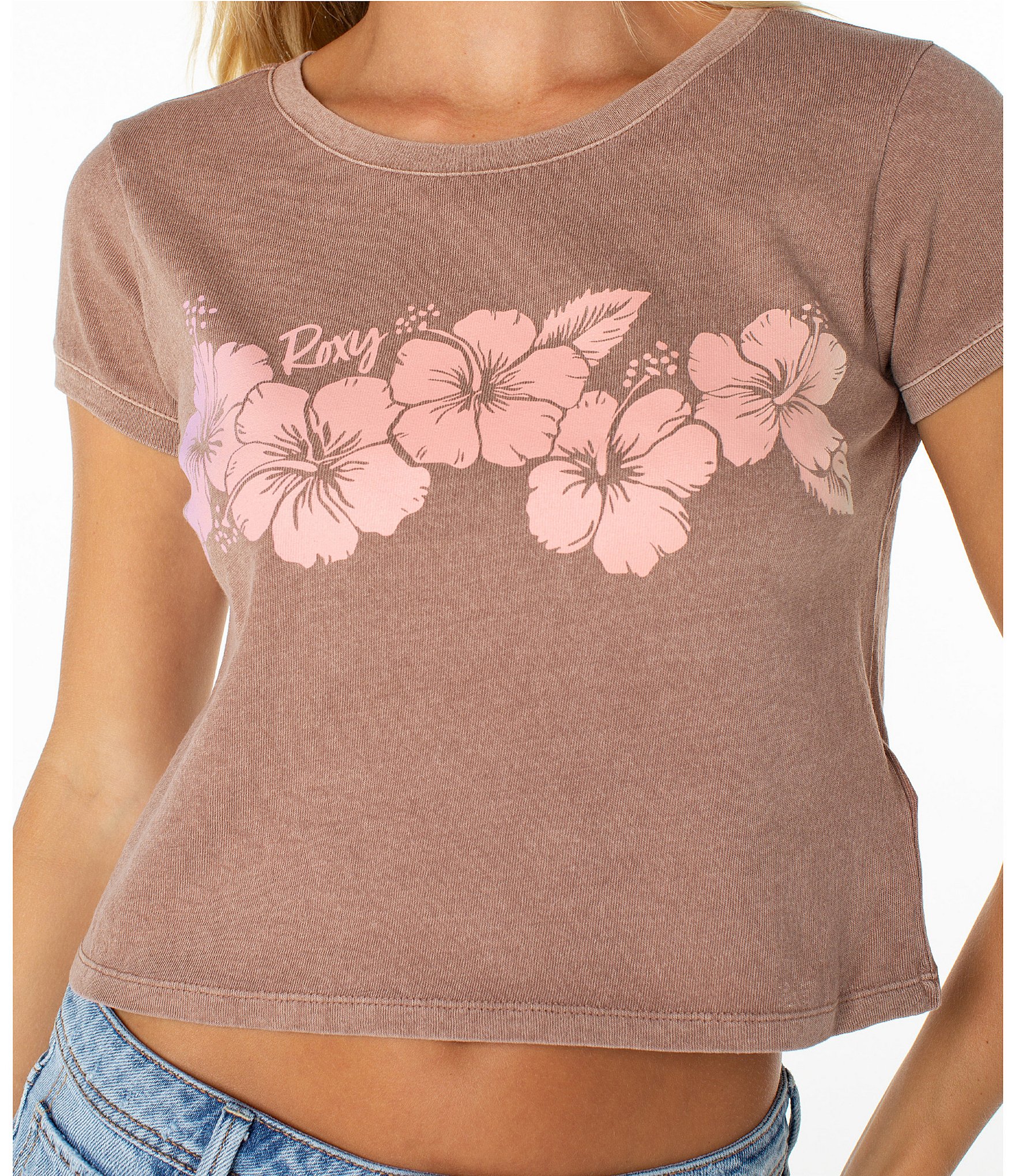 Roxy Hibiscus Row Short Sleeve Cropped T-Shirt