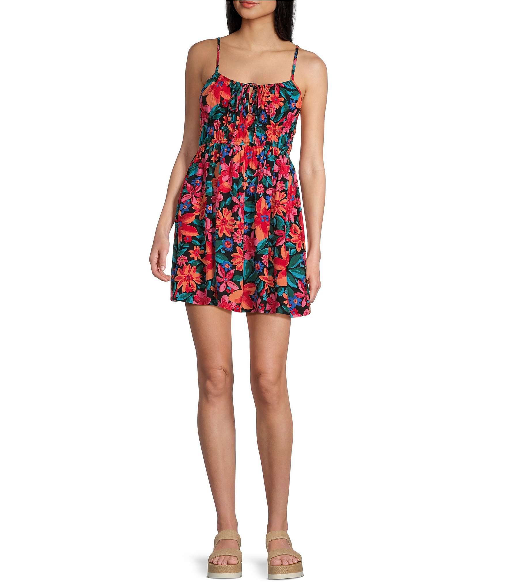 Roxy La Vida Floral Print Tie Front Mini Dress