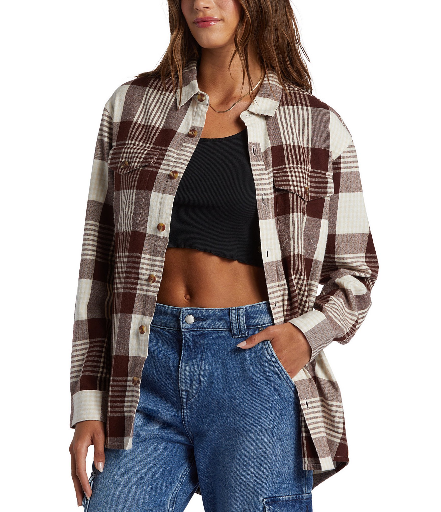 Roxy Let It Go Plaid Button Front Flannel Shirt | Dillard's