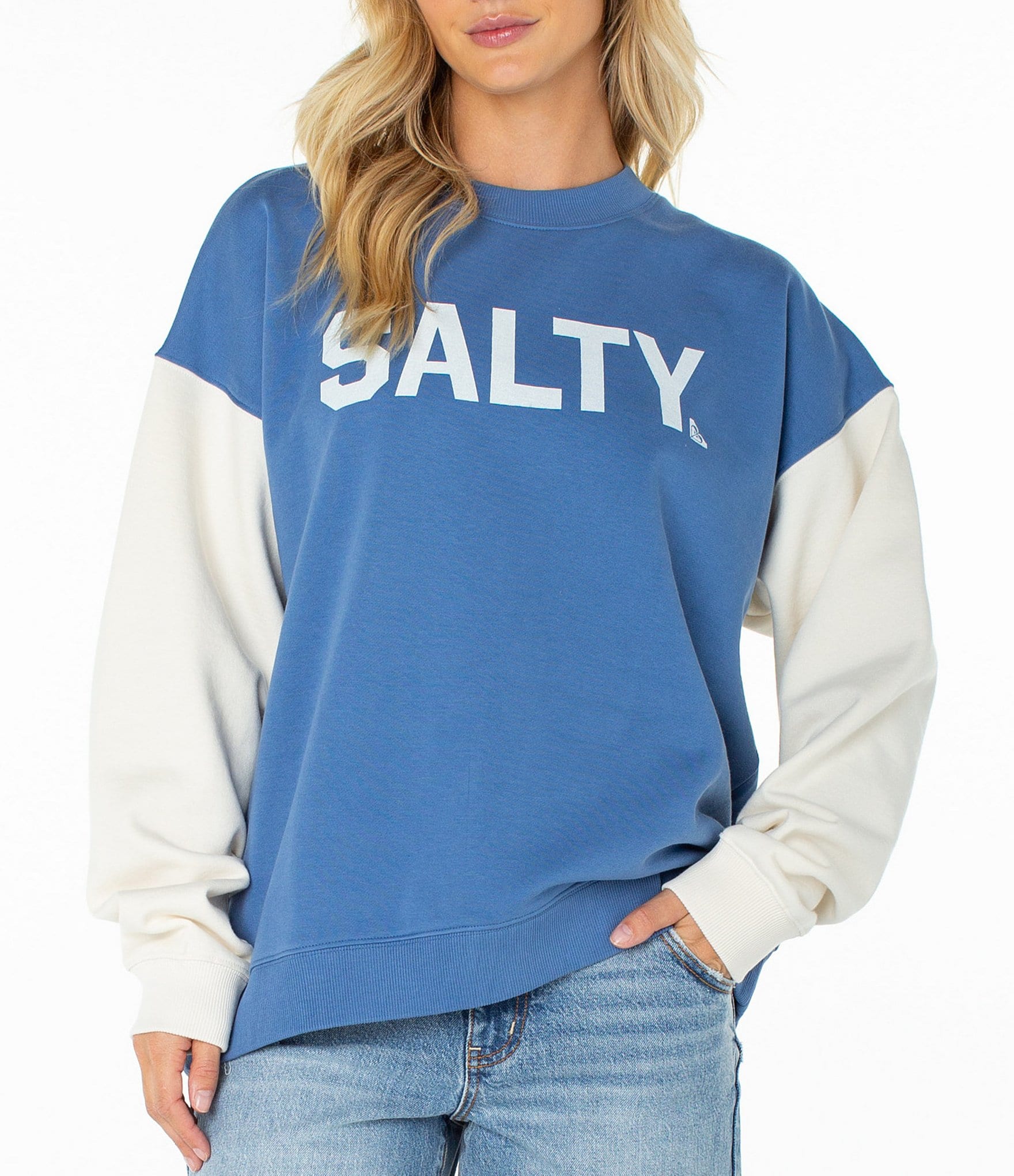 Roxy Long Sleeve Lineup Crew Neck Color Blocked Pullover