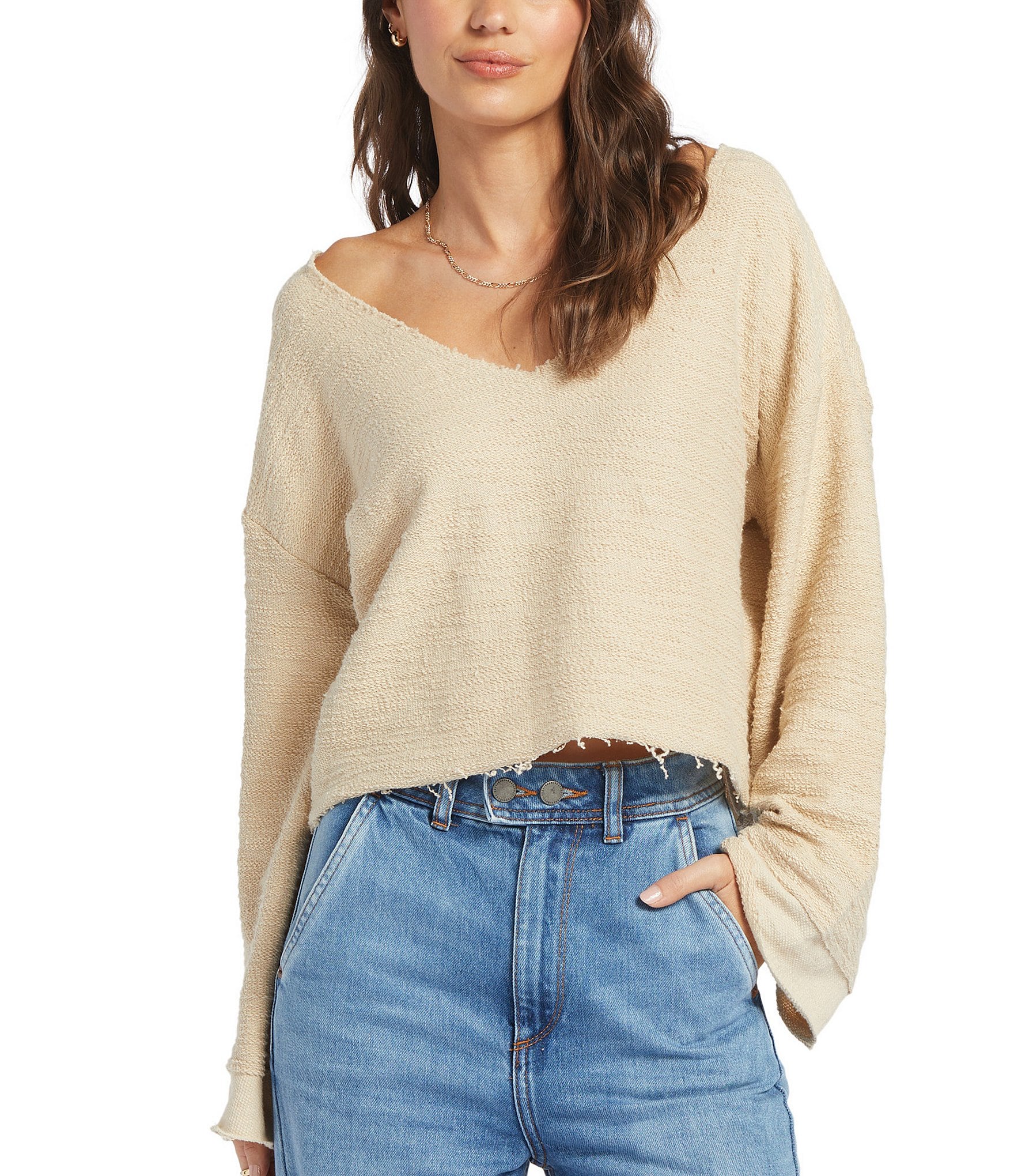 Roxy Made For You V-Neck Frayed Hem Sweater | Dillard's