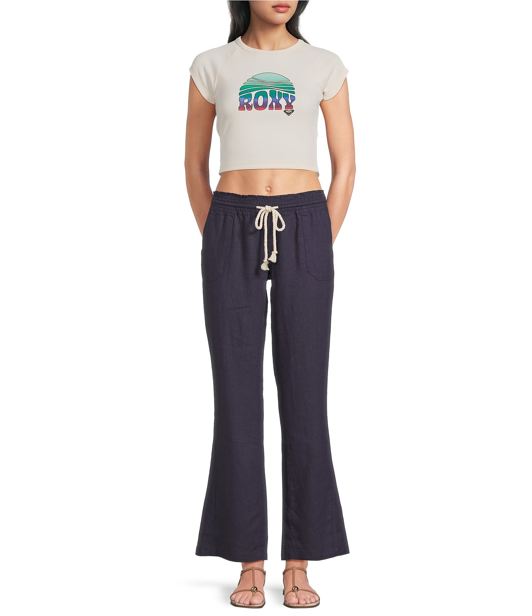 Roxy Oceanside Linen Blend Wide Leg Pants