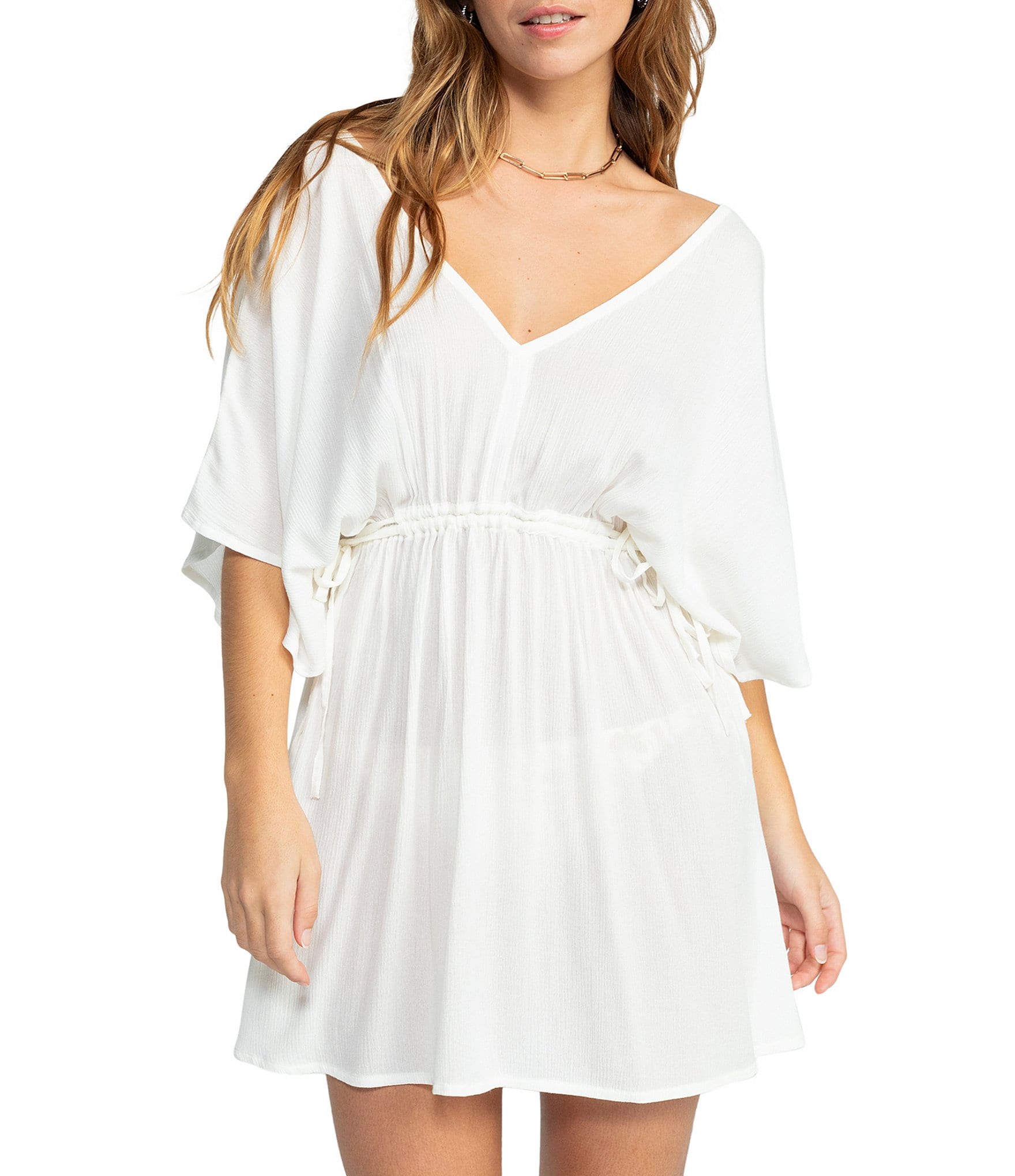 Roxy Sun Baby Solid V Neck Short Sleeve Dress Swim Cover Up