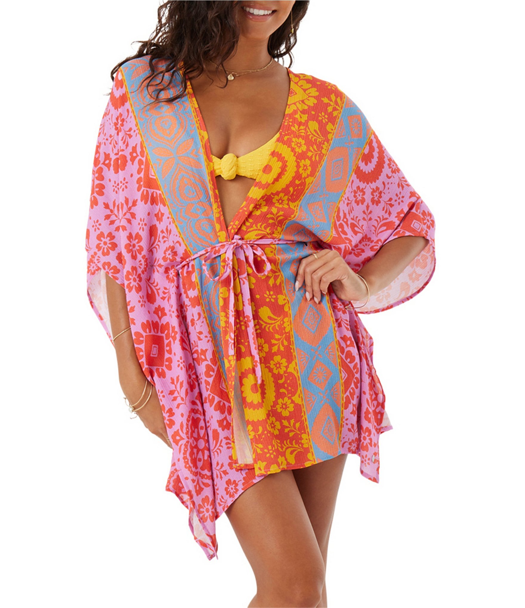 Roxy Tapestry Patchwork Wanderer Kimono Swim Cover-Up