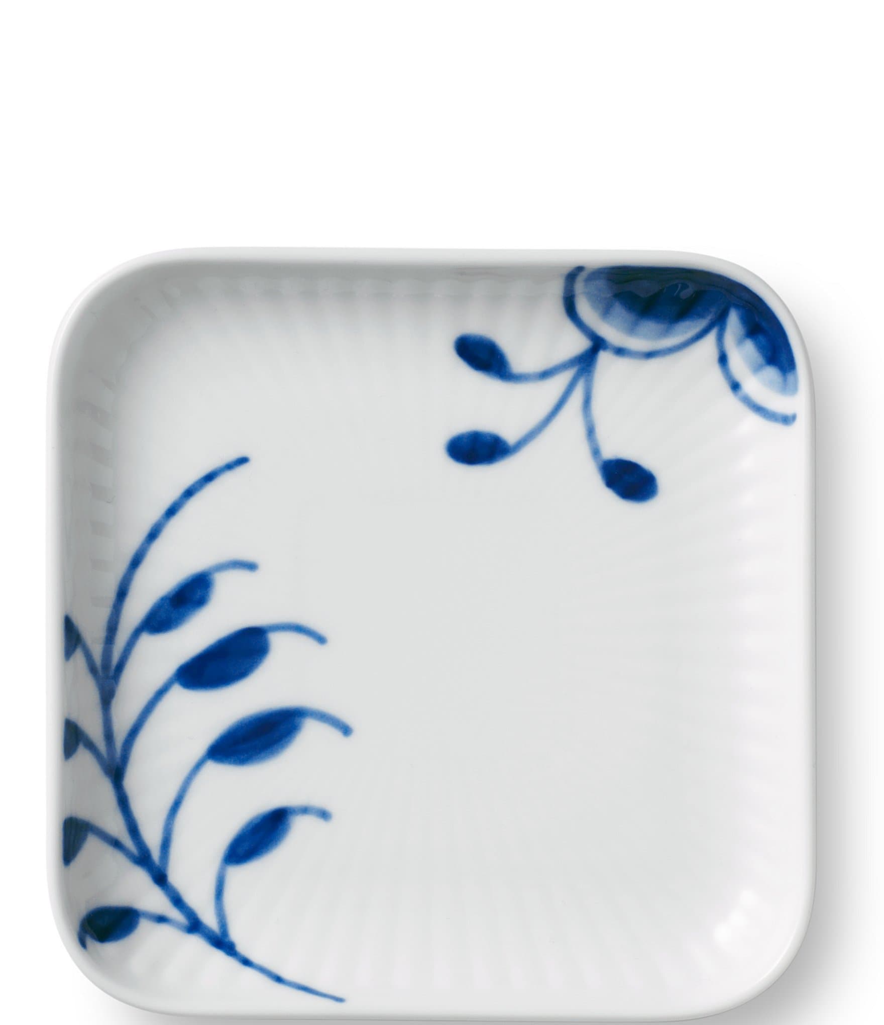 Royal Copenhagen Blue Fluted Floral Pattern Porcelain Mega Small Square  Plate