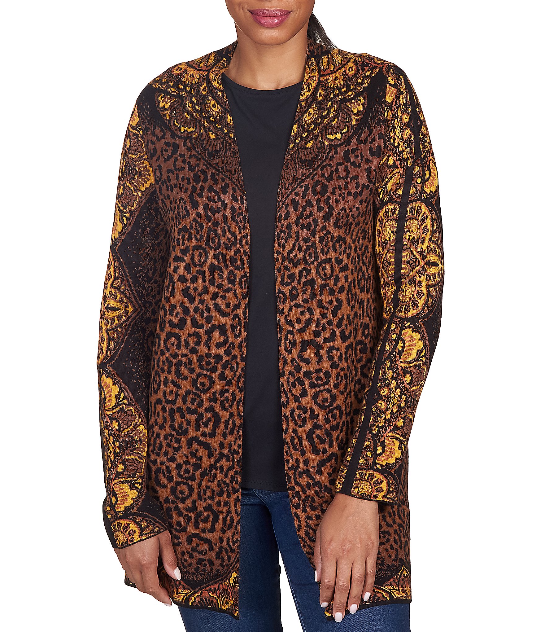 Ruby Rd. Animal Print Knit Long Sleeve Open-Front Closure Cardigan ...