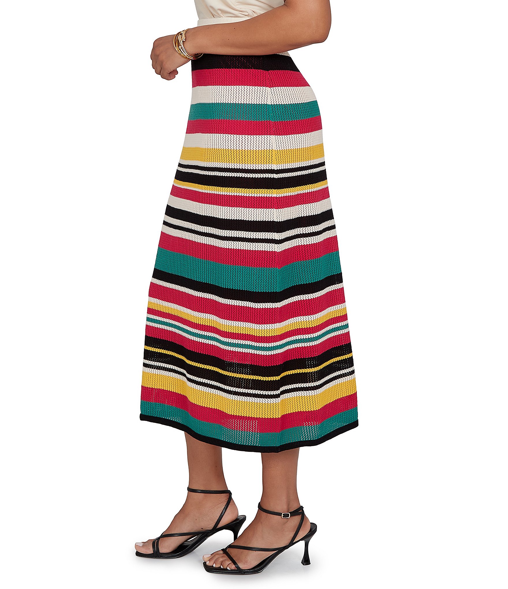 Ruby Rd. Bold Striped Mesh Stitch Pull-On Midi Coordinating Skirt