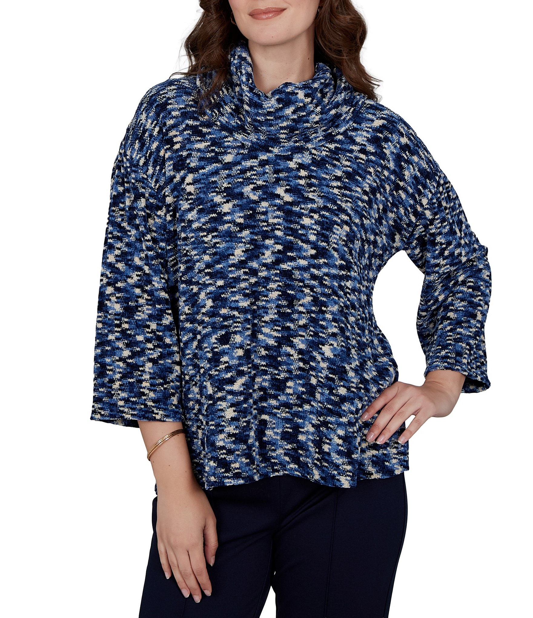 Ruby Rd. Chenille Knit Space Dye Draped 3/4 Sleeve Sweater