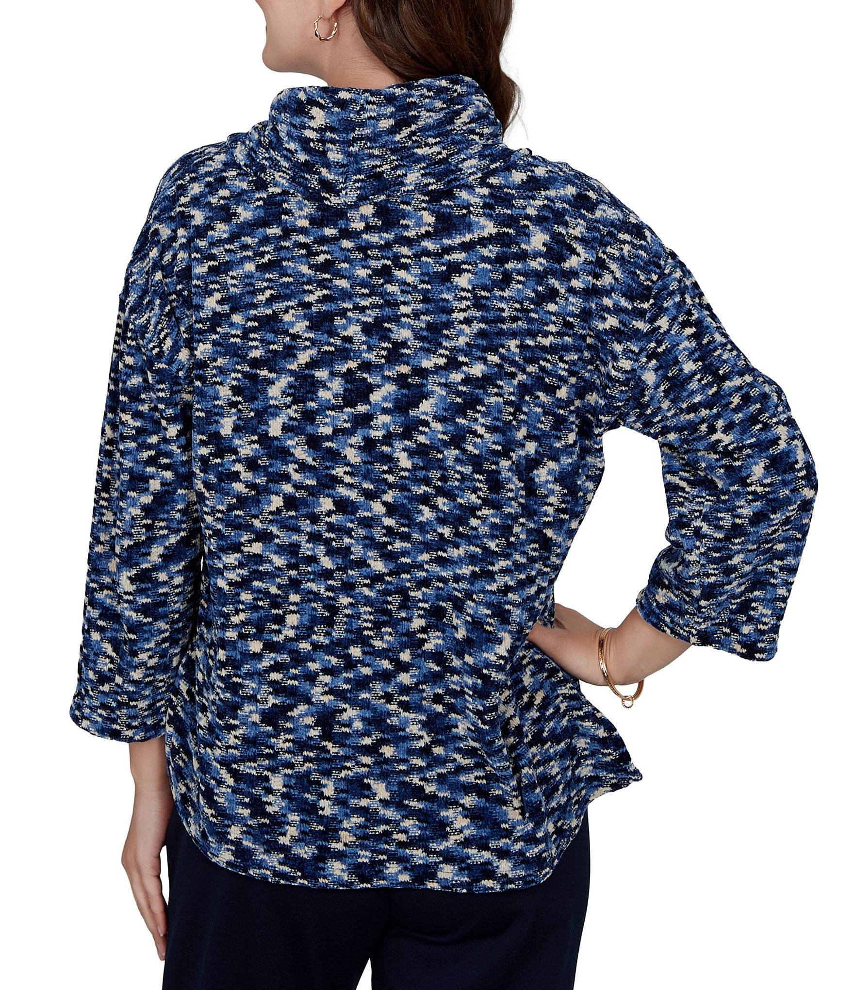 Ruby Rd. Chenille Knit Space Dye Draped 3/4 Sleeve Sweater