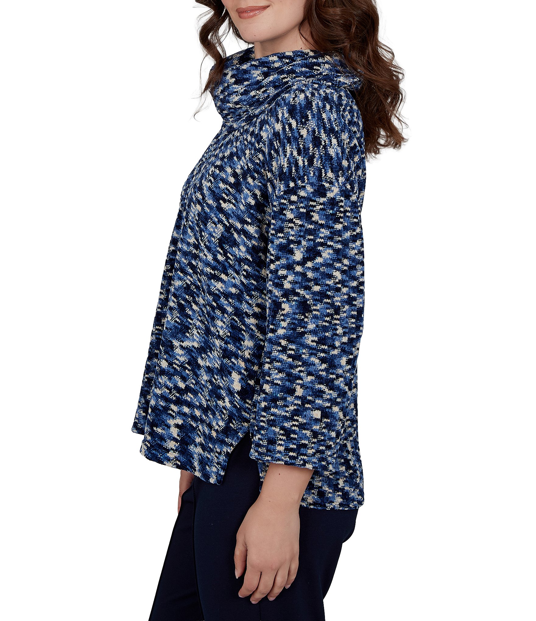 Ruby Rd. Chenille Knit Space Dye Draped 3/4 Sleeve Sweater