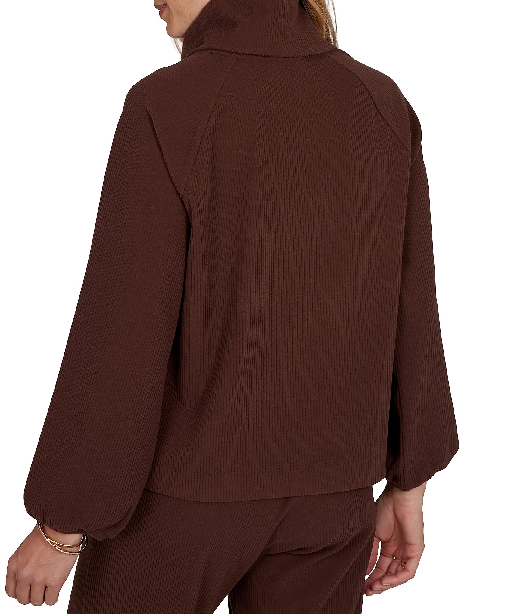 Ruby Rd. Coordinating Premium Ribbed Knit Cowl Neck Long Bubble Sleeve Top