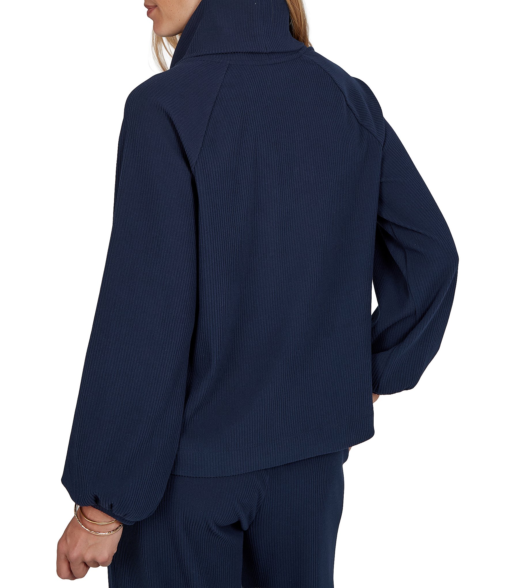 Ruby Rd. Coordinating Premium Ribbed Knit Cowl Neck Long Bubble Sleeve Top