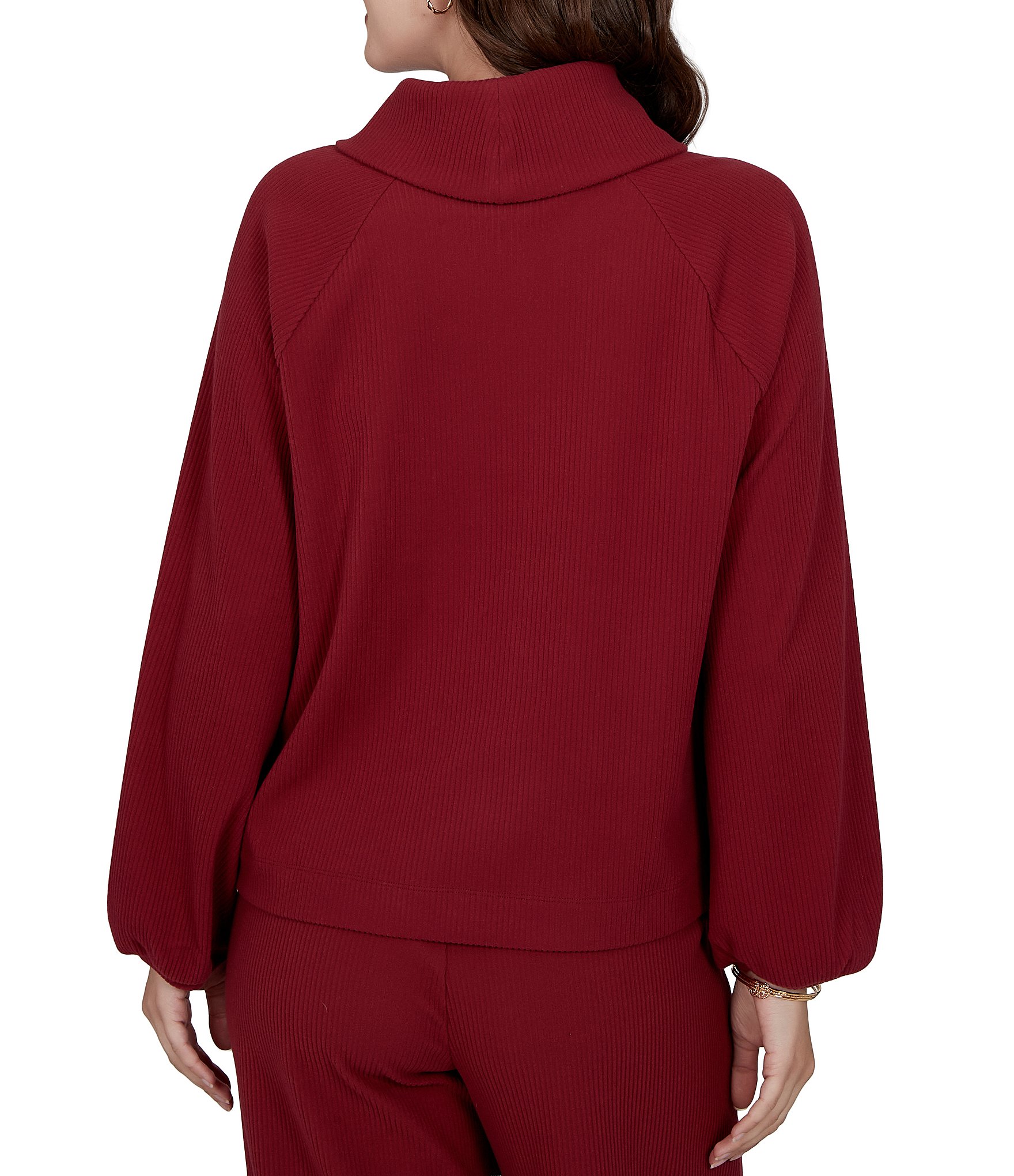 Ruby Rd. Coordinating Premium Ribbed Knit Cowl Neck Long Bubble Sleeve Top