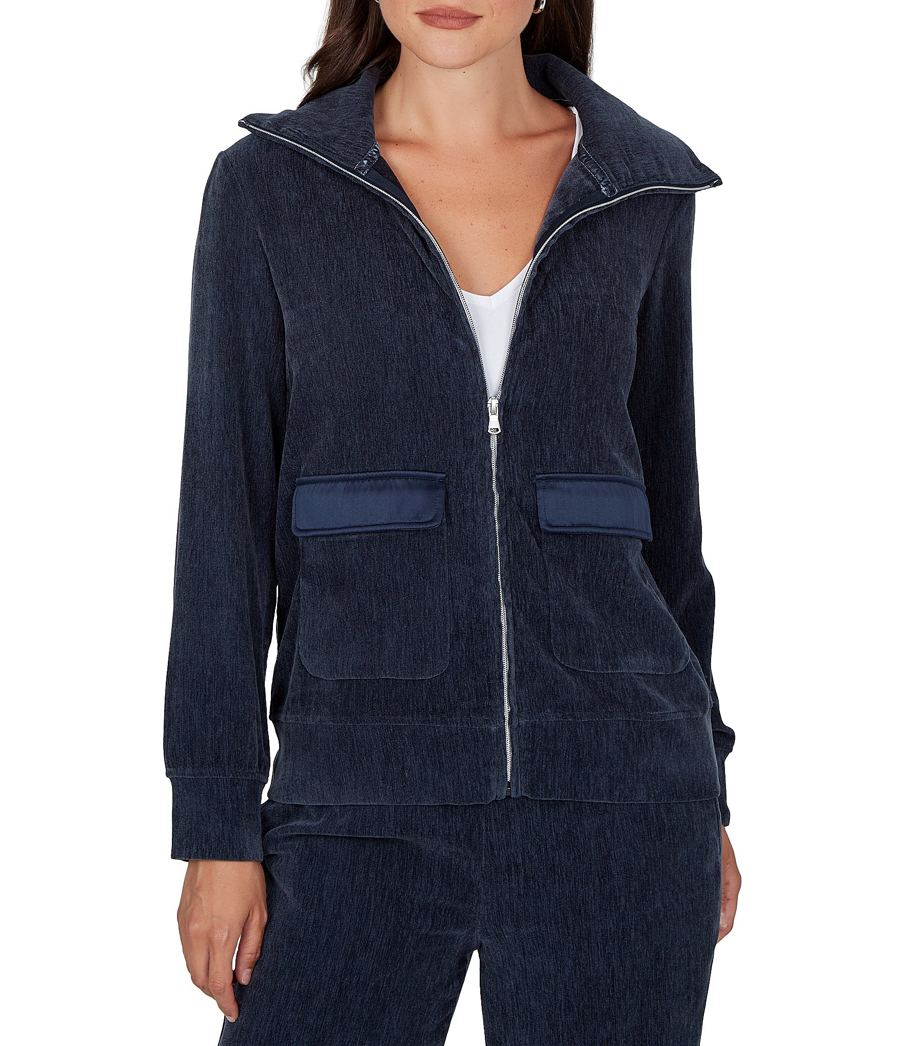 Ruby Rd. Coordinating Velveteen Portrait Collar Long Sleeve Zip Front Jacket