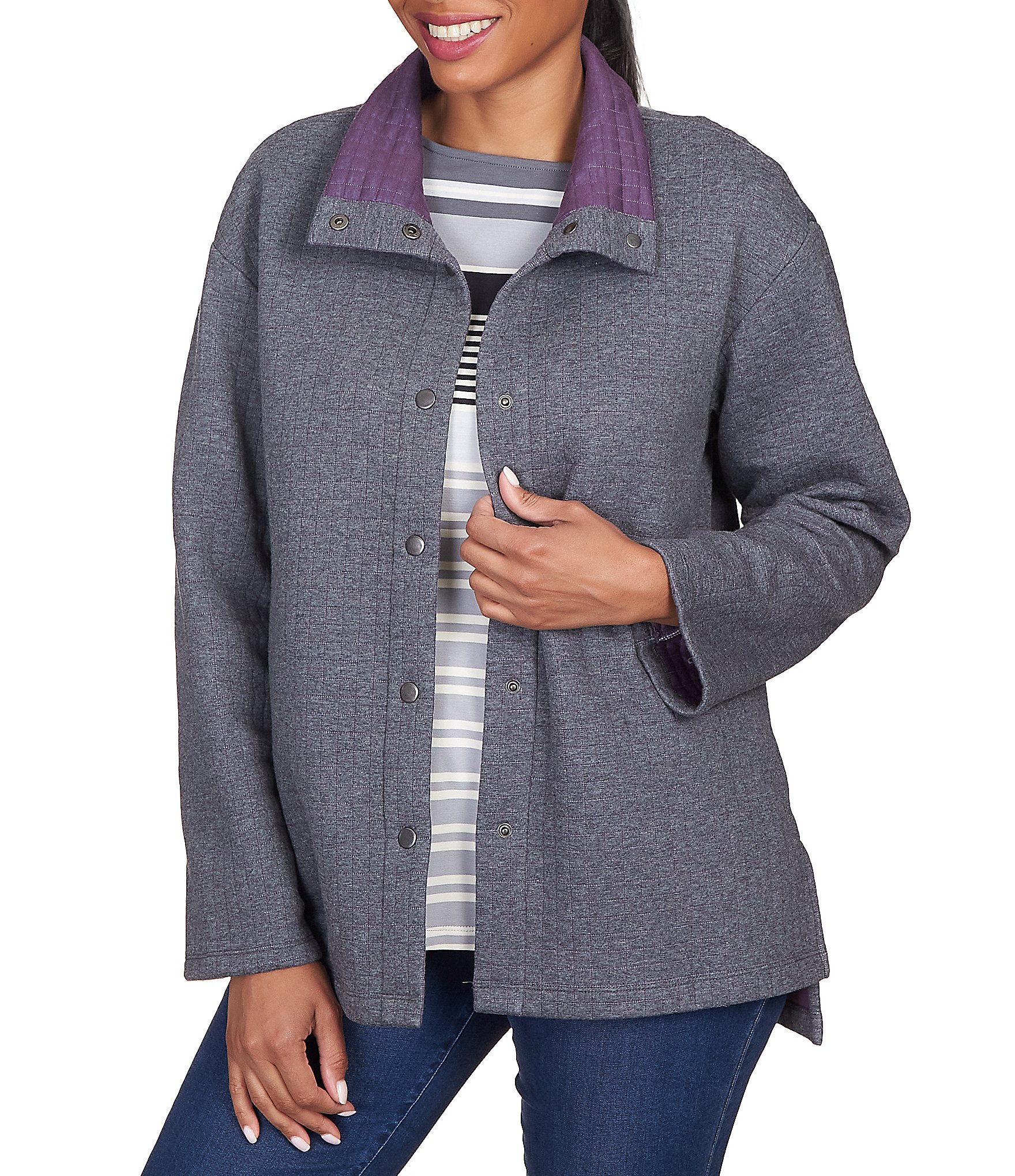 Ruby Rd. Doublefaced Snap Front Quilted Knit Jacket | Dillard's