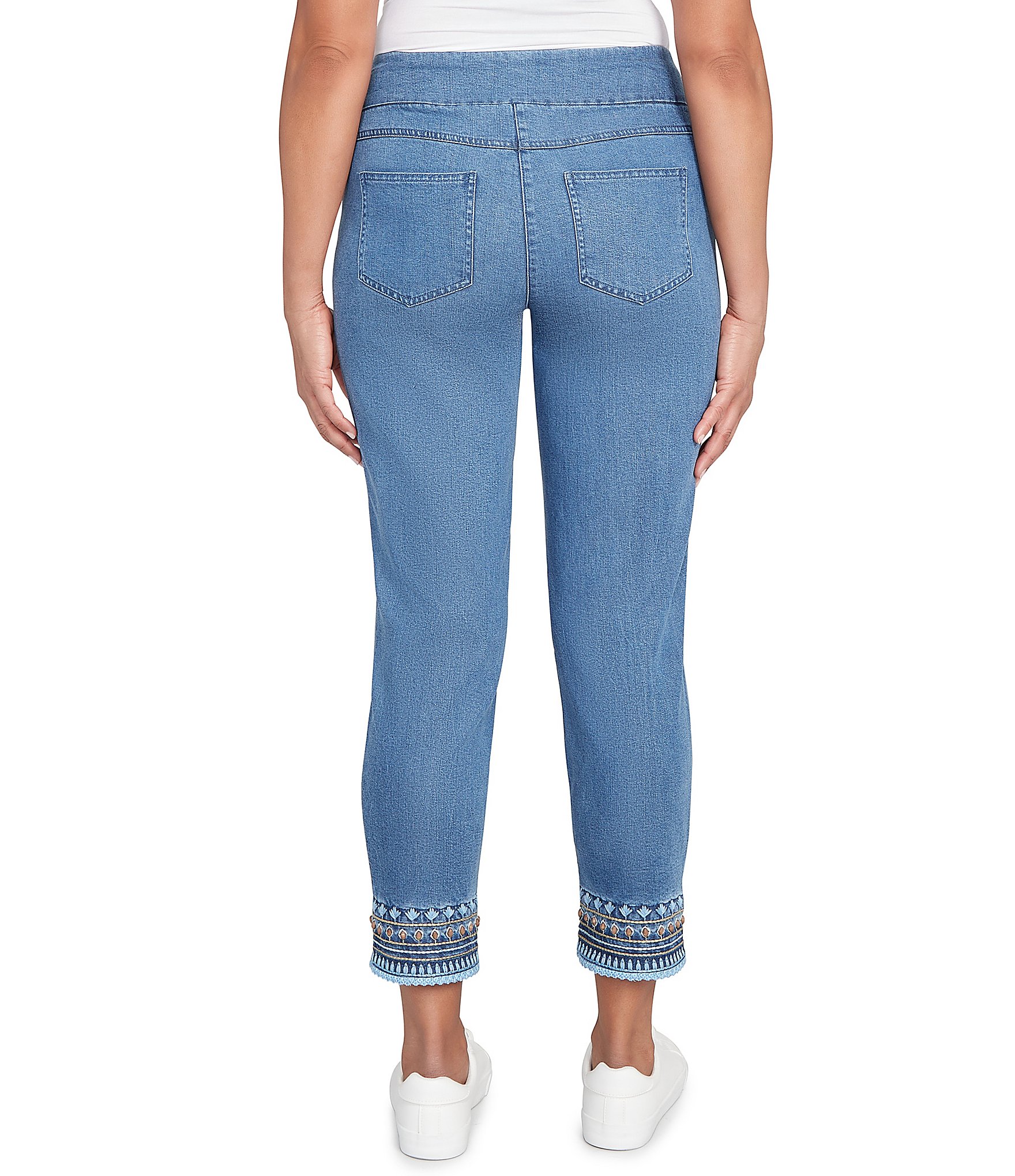 Ruby Rd. Embroidered Hem Pull-On Ankle Jeans
