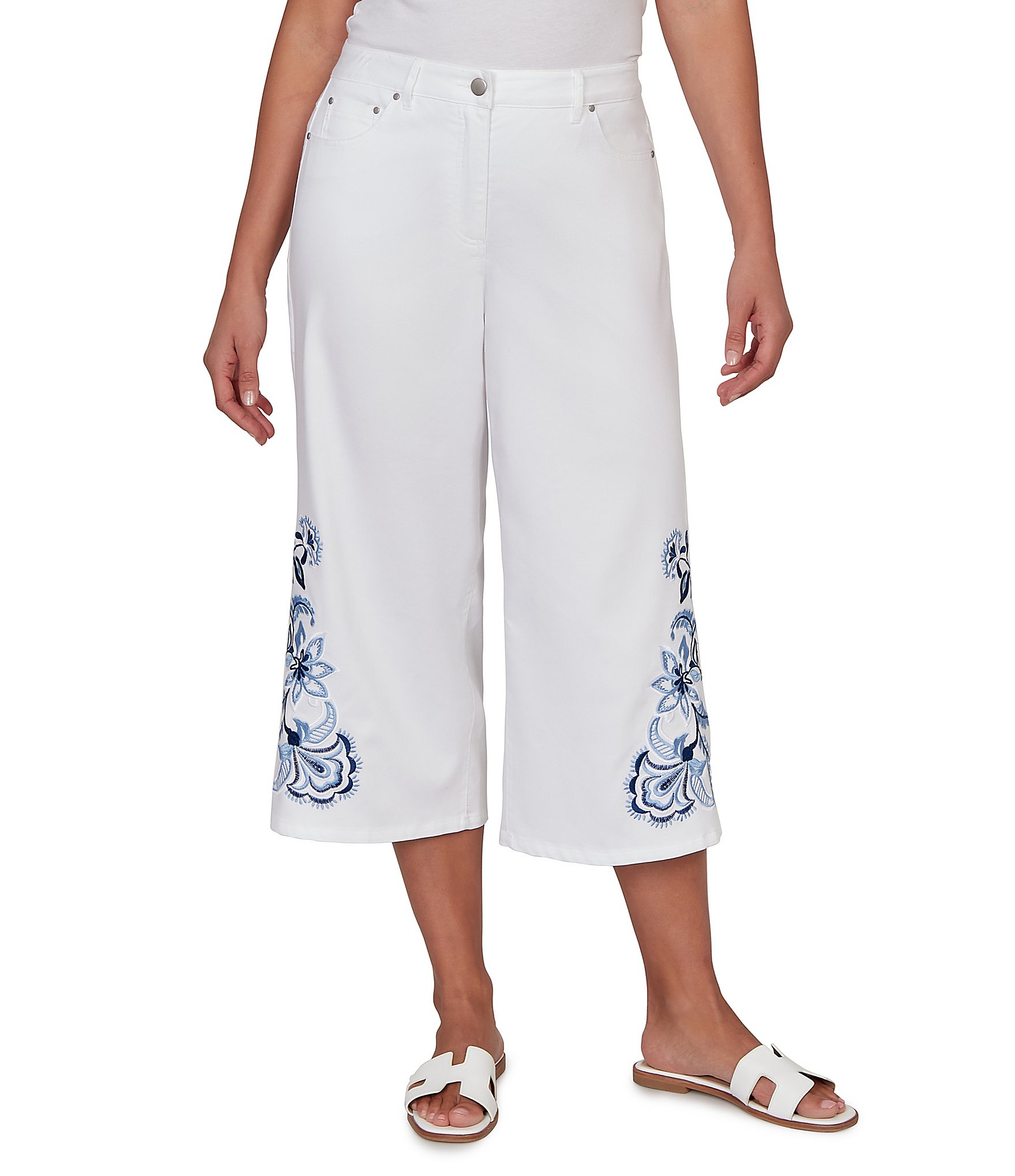 Ruby Rd. Embroidered Wide-Leg Capri Denim Pant