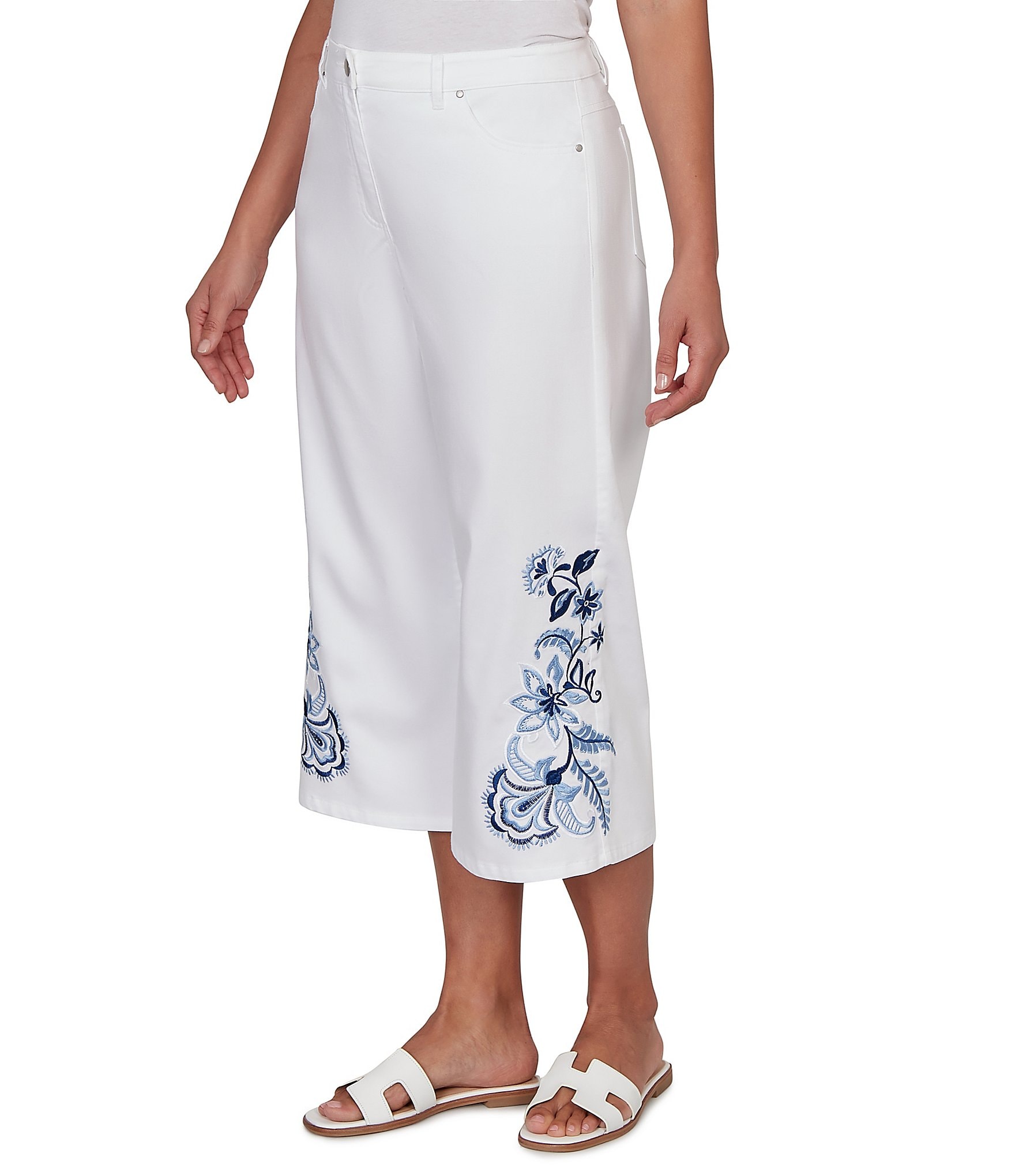 Ruby Rd. Embroidered Wide-Leg Capri Denim Pant