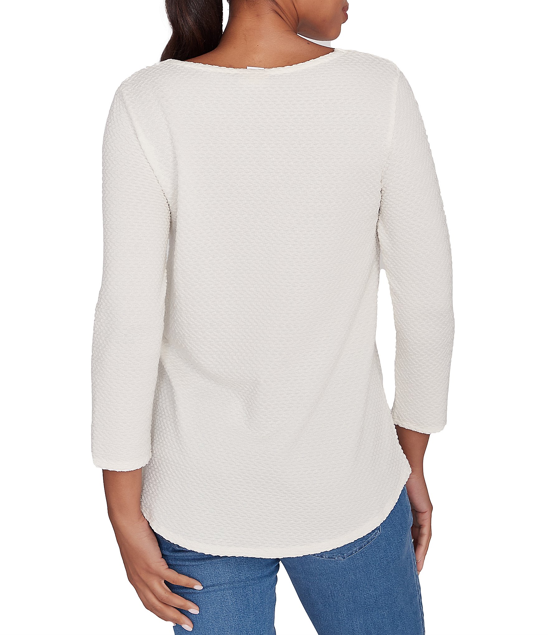 Ruby Rd. Knit Split V-Neck 3/4 Sleeve Top