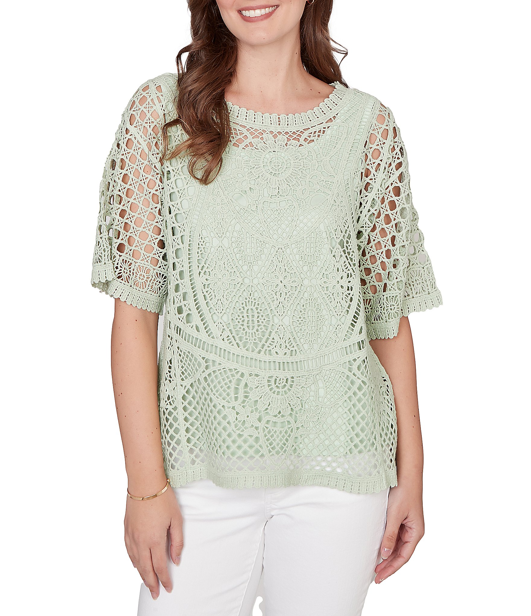 Ruby Rd. Lace Layered Tonal Tank Open-Work Knit Top