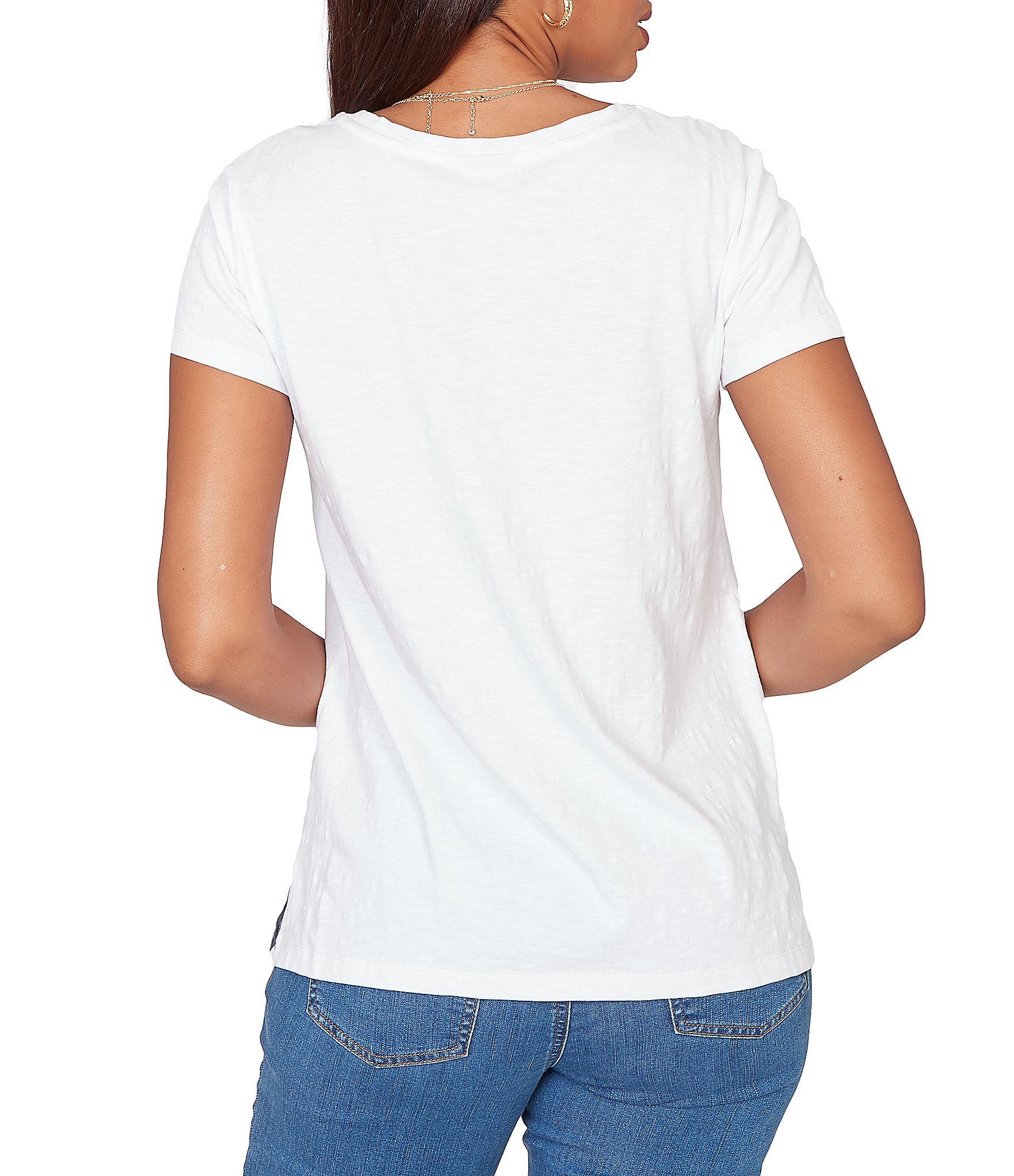 Ruby Rd. Paisley Lace Accents Scoop Neck Short Sleeve Tee Top