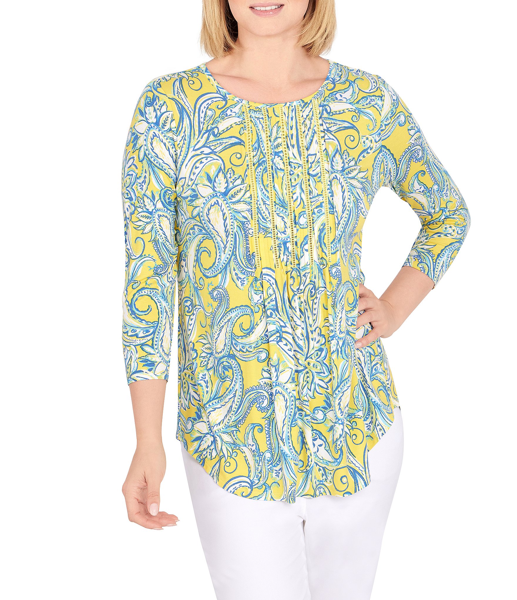 Women's Teal Paisley Top Pleat Top