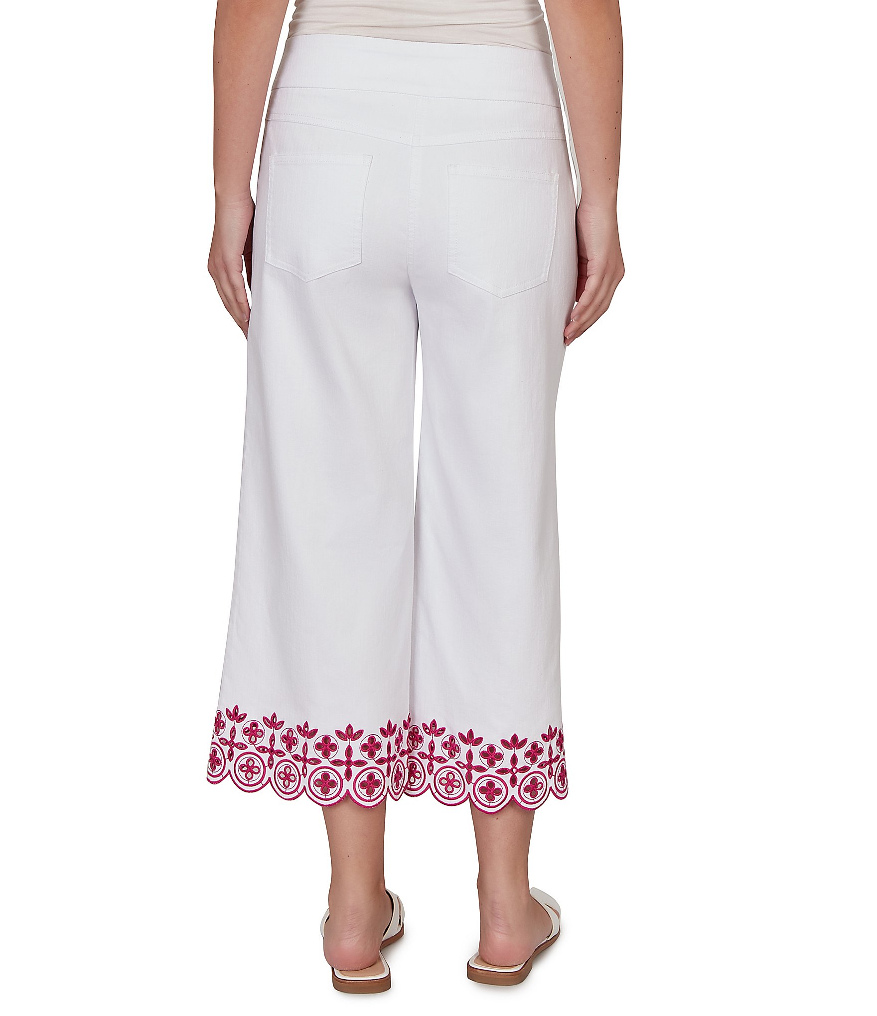 Ruby Rd. Petite Size Embroidered Pull-On Denim Pants