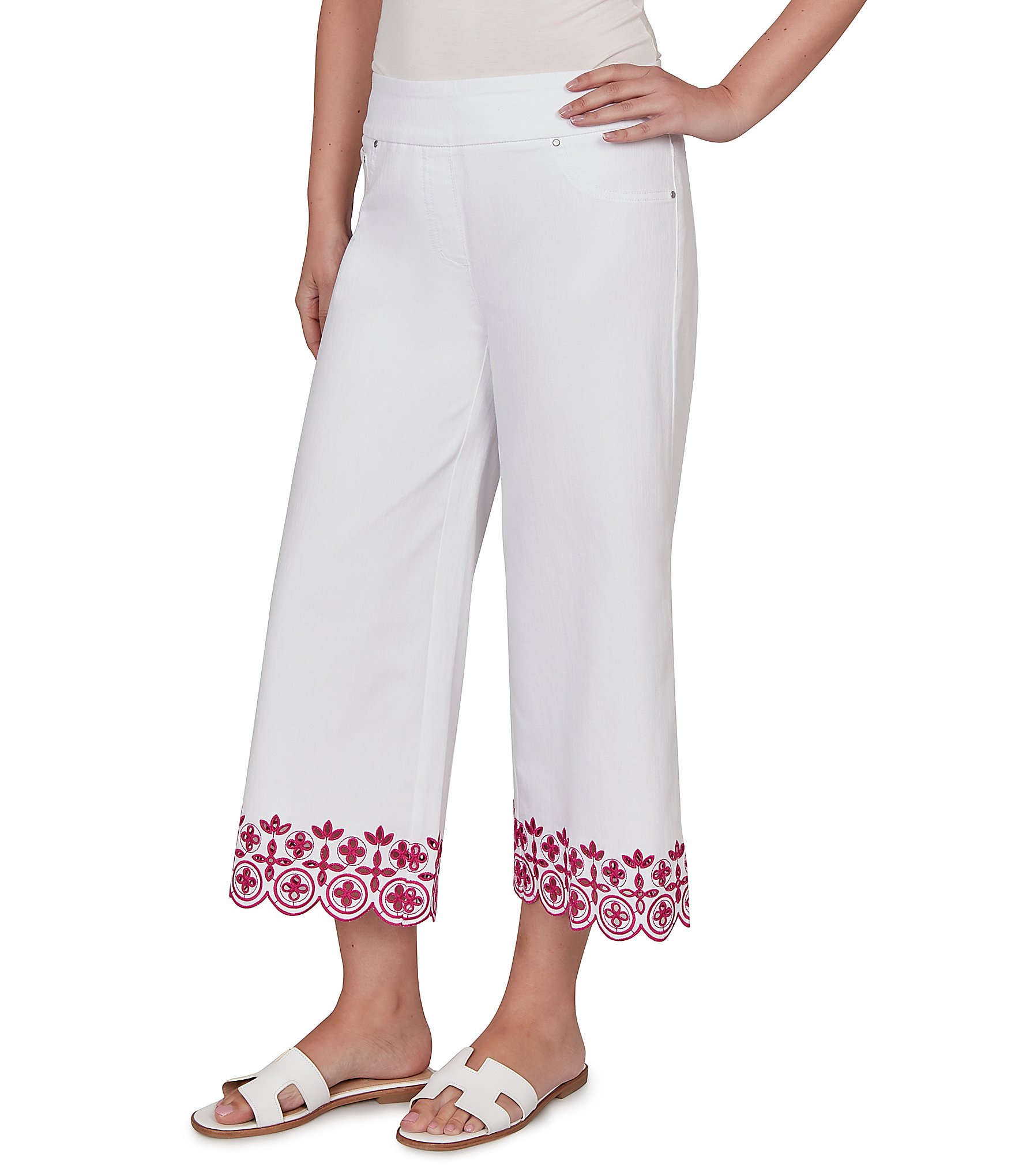 Ruby Rd. Petite Size Embroidered Pull-On Denim Pants