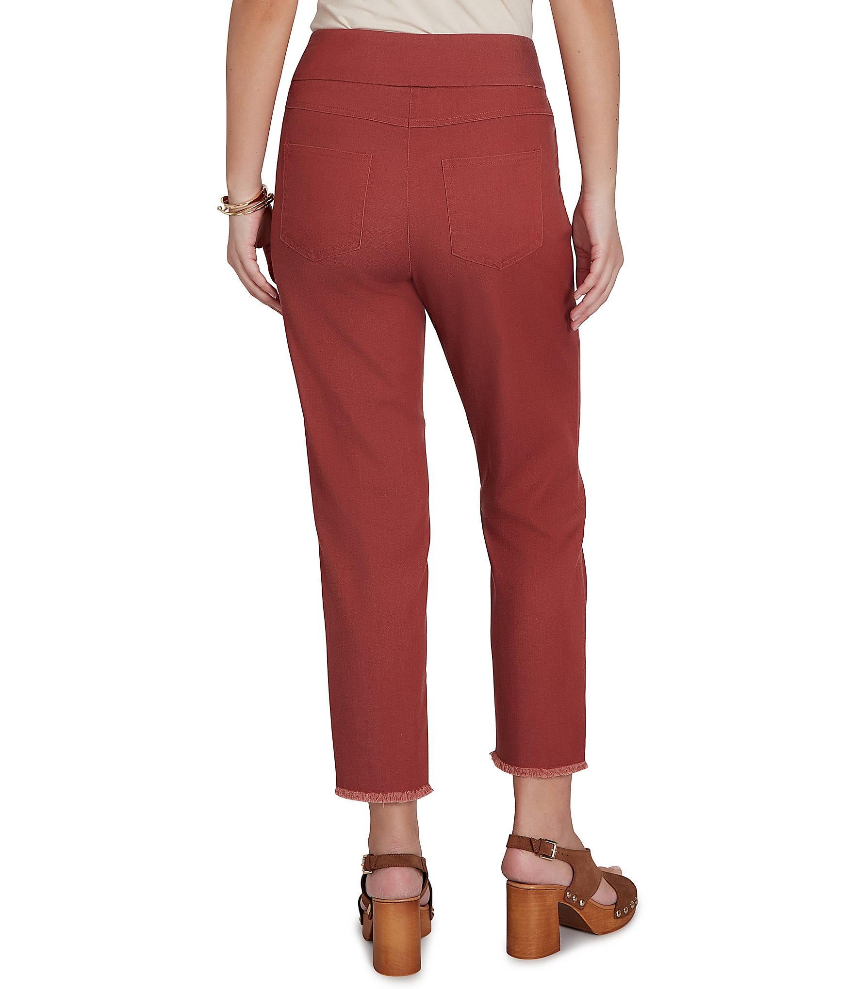 Ruby Rd. Petite Size Relaxed Fringe Hem Pull-On Ankle Denim Pants